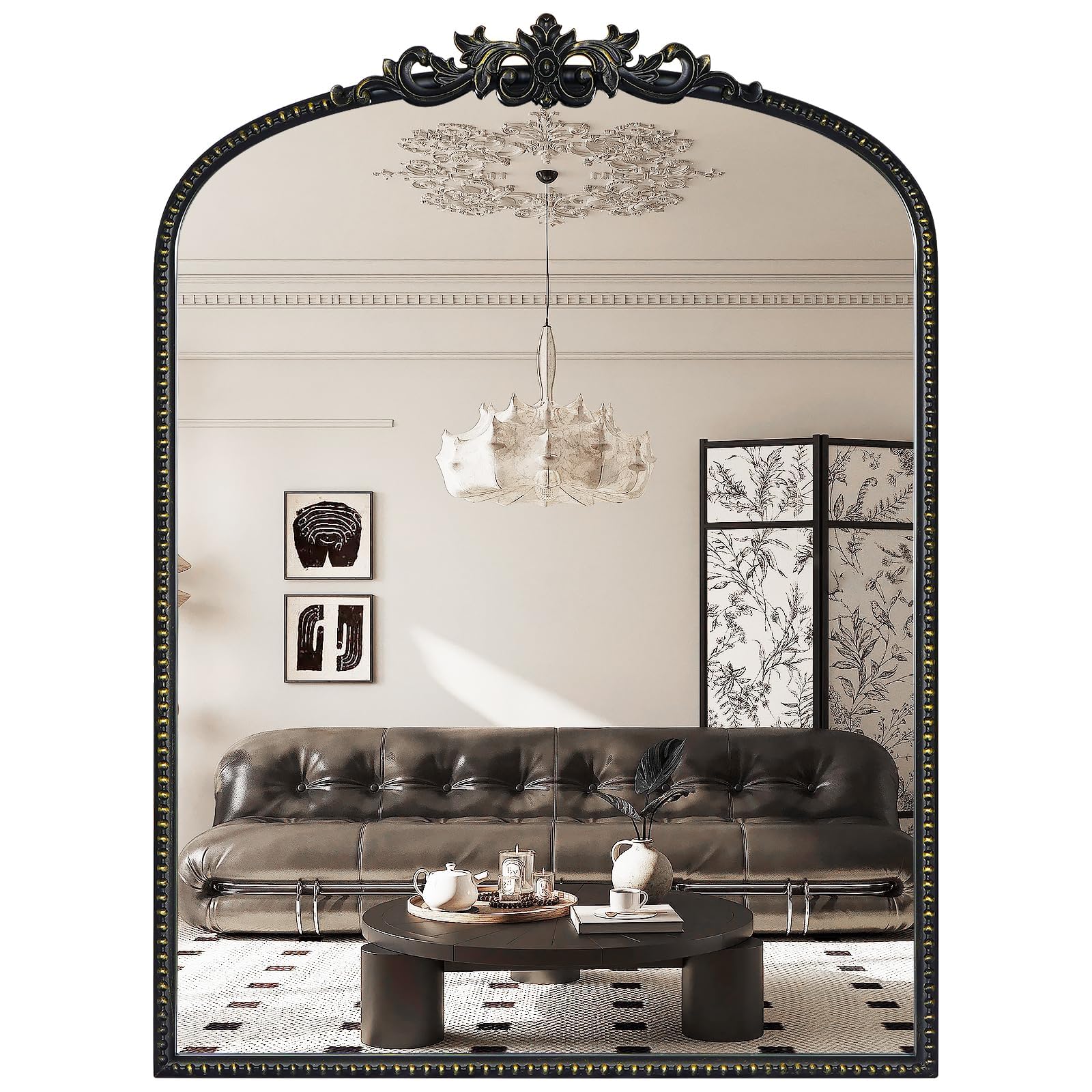 WallBeyond Gold Vintage Mirror for Vanity 22x30 Inch, Gold Antique Mirror with Ornate Frame, Arched Vintage Wall for Bathroom, Living Room, Fireplace, Entryway