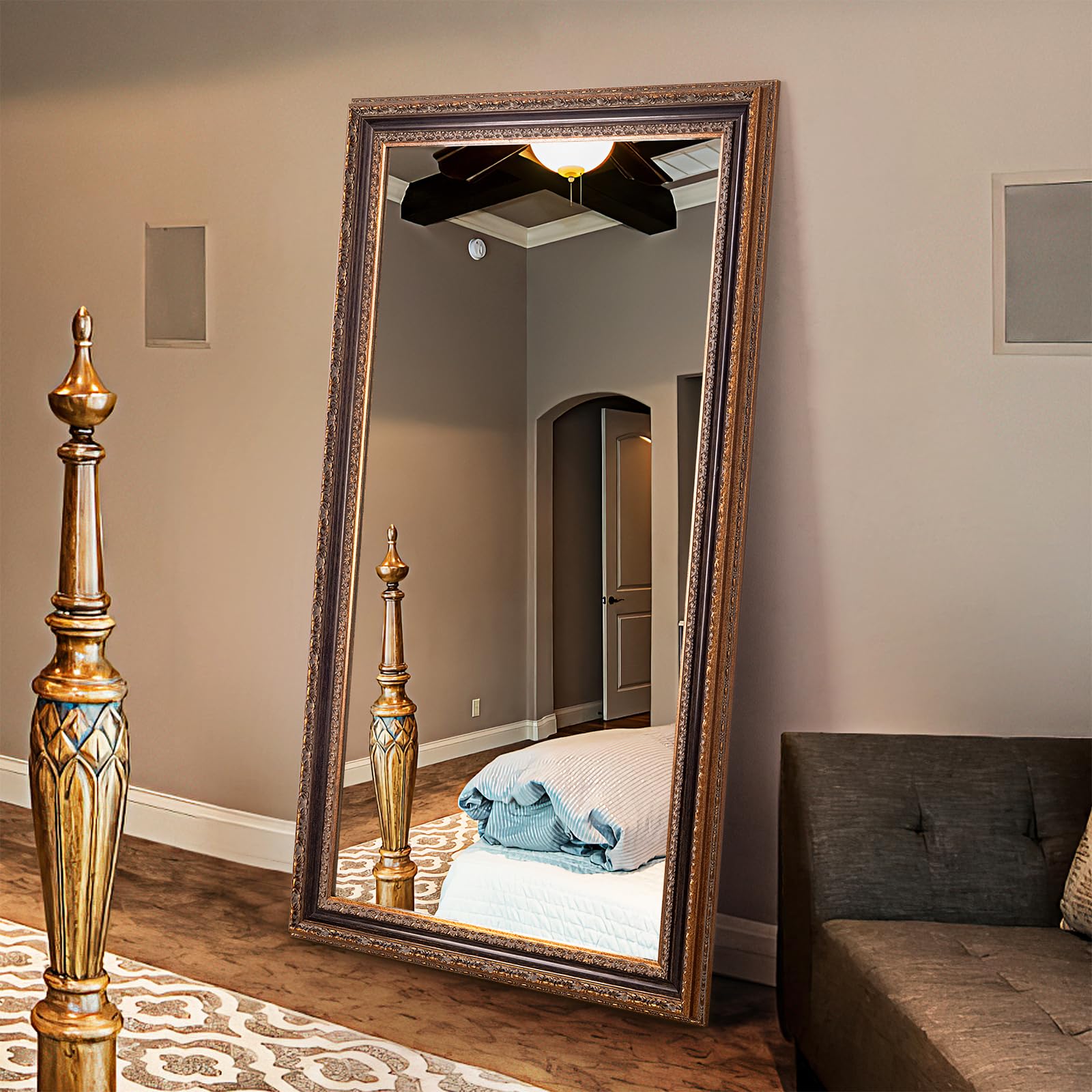Large Decorative Mirror for Living Room, 53.5" X 30", Vintage Ornate Carvings Wood Frame, Big Vanity Rectangular Mirror for Bedroom, Dining Room, Fireplace and Bathroom