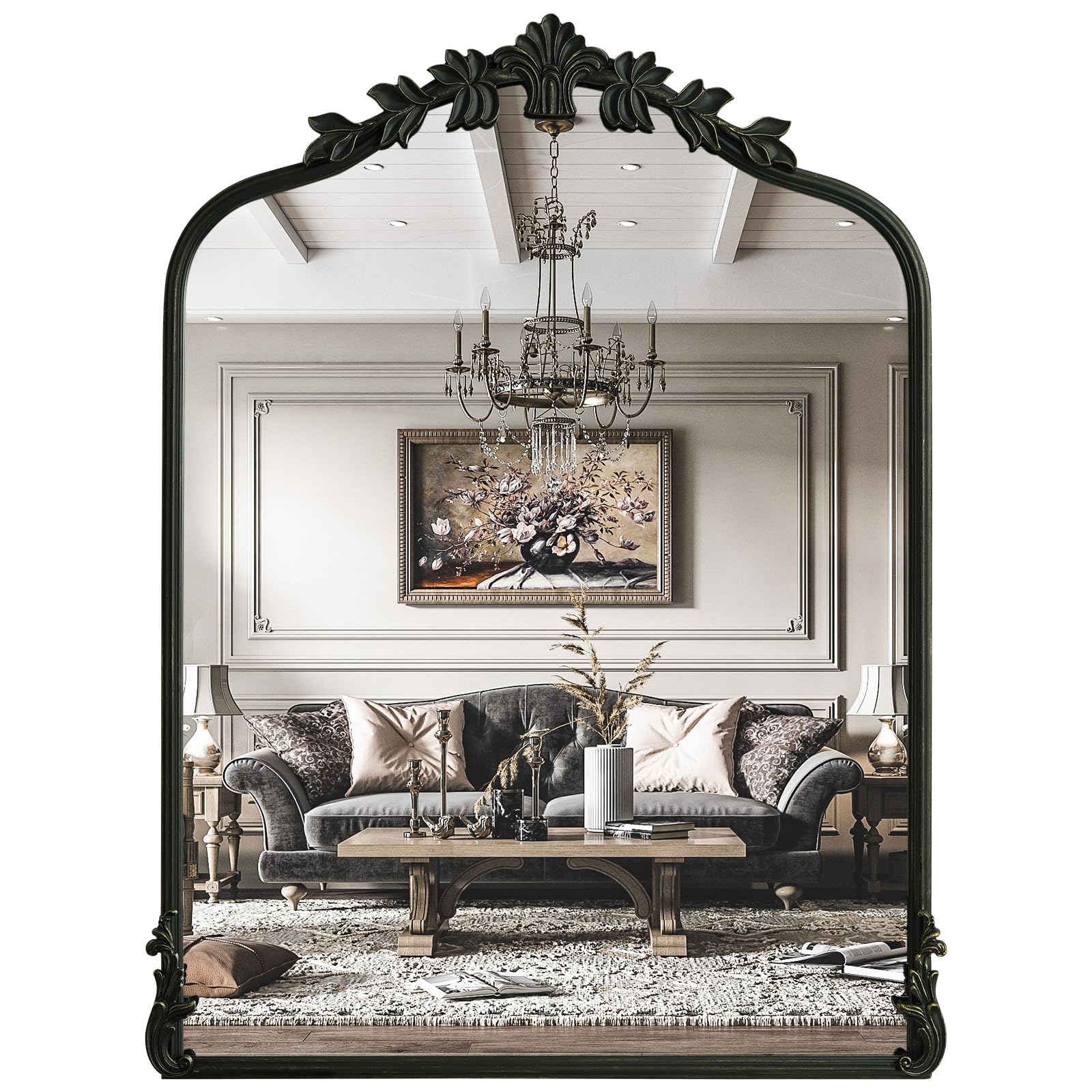 WallBeyond Gold Vintage Mirror for Vanity 22x30 Inch, Gold Antique Mirror with Ornate Frame, Arched Vintage Wall for Bathroom, Living Room, Fireplace, Entryway