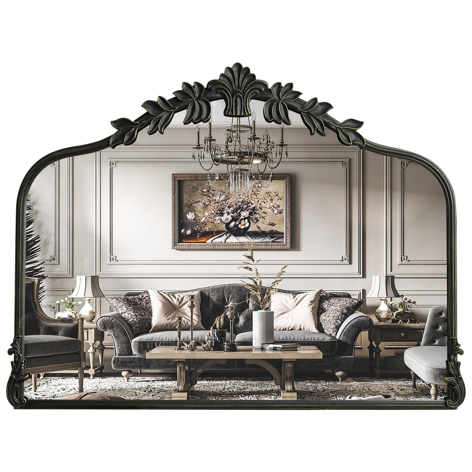 WallBeyond Gold Vintage Mirror for Vanity 22x30 Inch, Gold Antique Mirror with Ornate Frame, Arched Vintage Wall for Bathroom, Living Room, Fireplace, Entryway