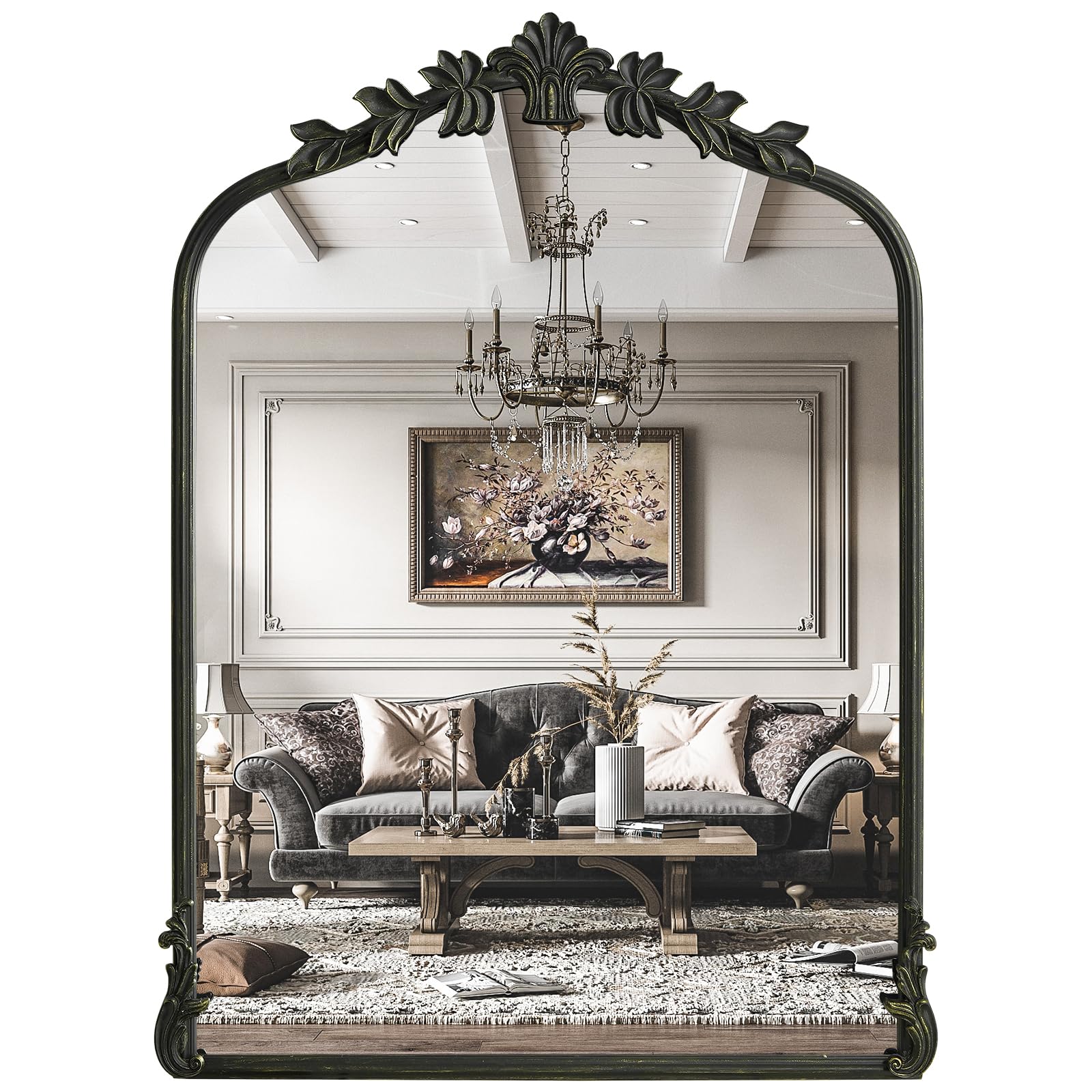 WallBeyond Gold Vintage Mirror for Vanity 22x30 Inch, Gold Antique Mirror with Ornate Frame, Arched Vintage Wall for Bathroom, Living Room, Fireplace, Entryway