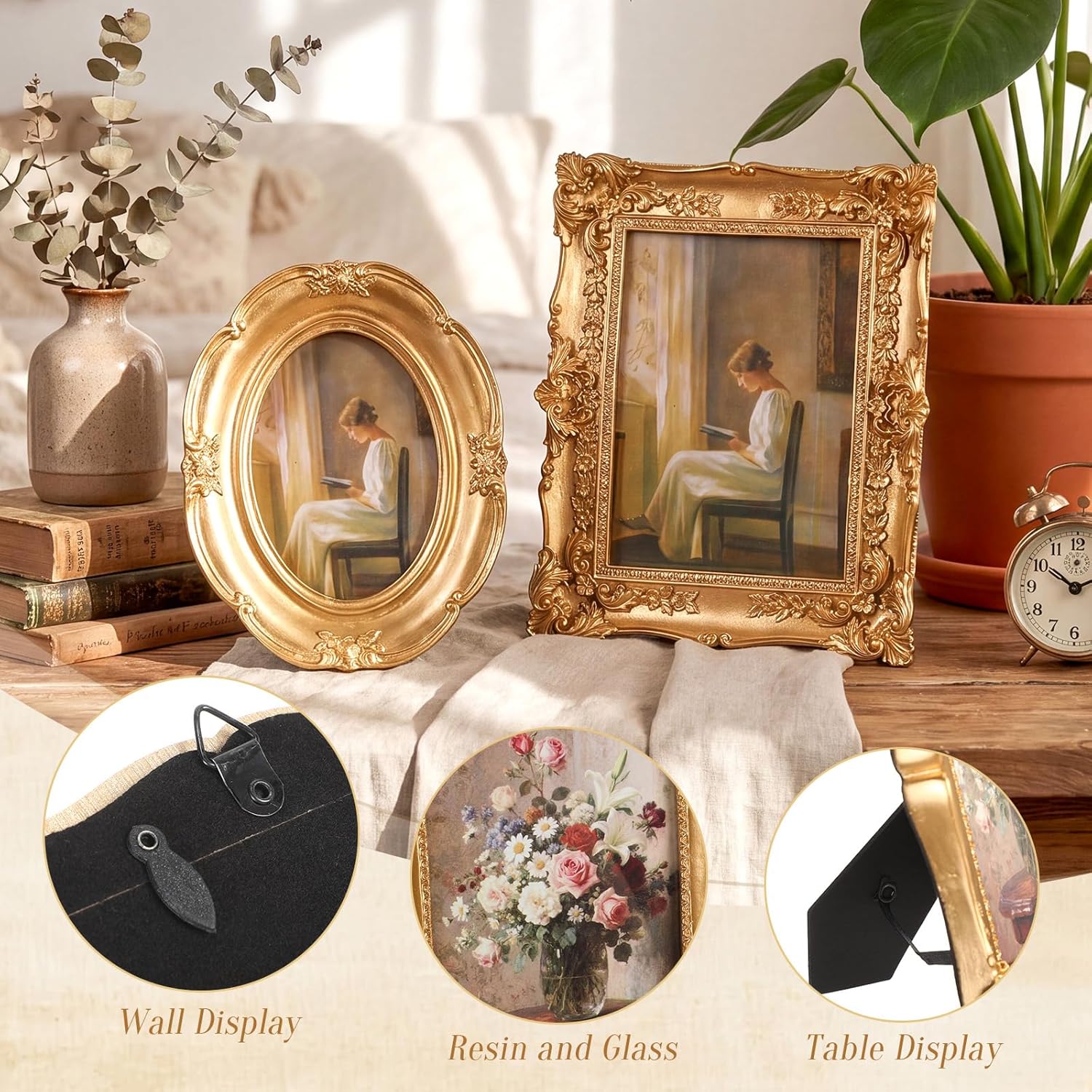 Lineshading 6 Pcs Vintage Picture Frames for Wall or Tabletop Antique Picture Frame 5"x7" 4"x6" Ornate French Country Frame Baroque Victorian Photo Frames for Gallery Home Farmhouse Decor (Gold)