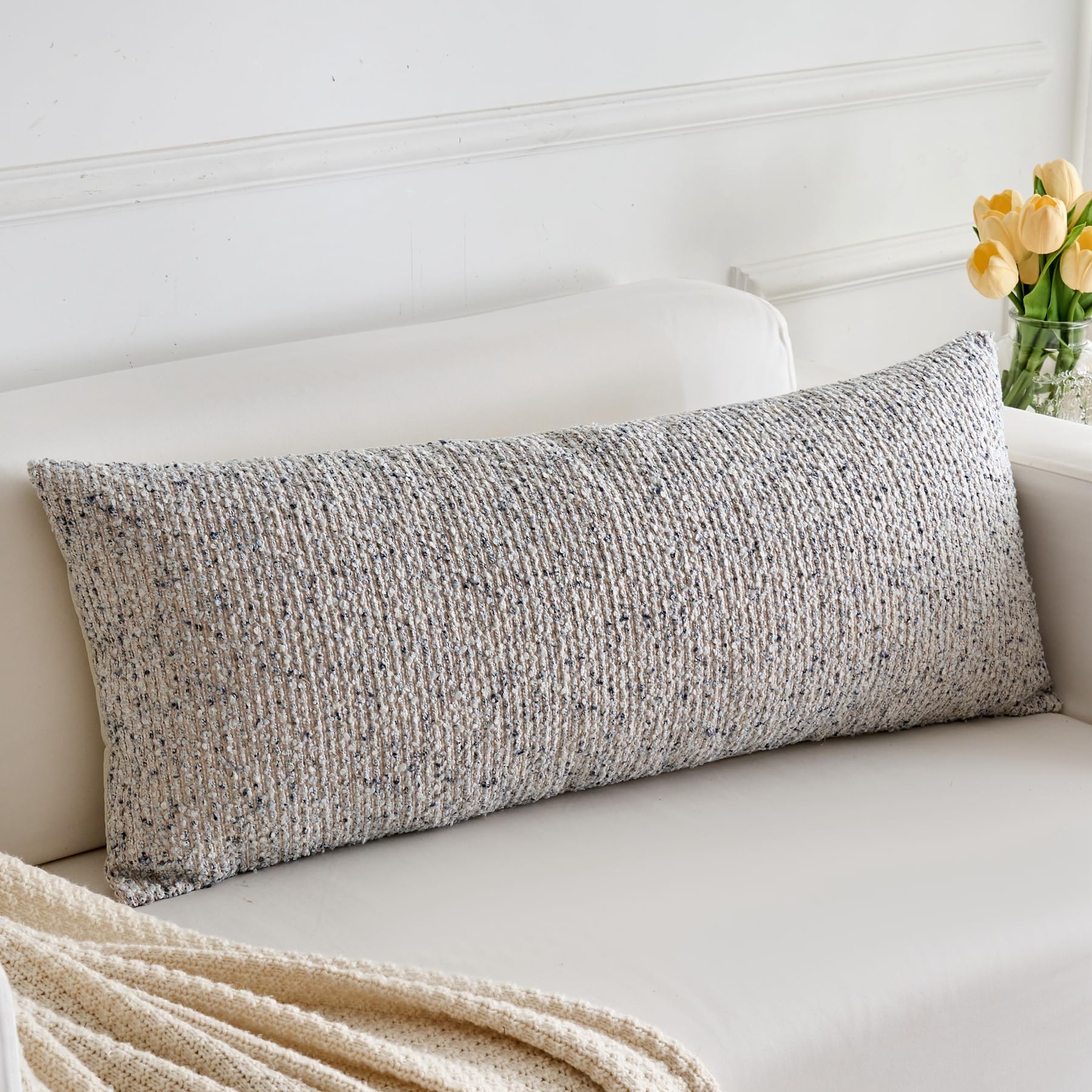 LIGICKY Pack of 2 Textured Boucle Throw Pillow Covers Decorative Modern Accent Striped Pillow Cases Cozy Soft Couch Cushion Case for Sofa Bedroom Living Room Home Decor, 18x18 Inch, Blue
