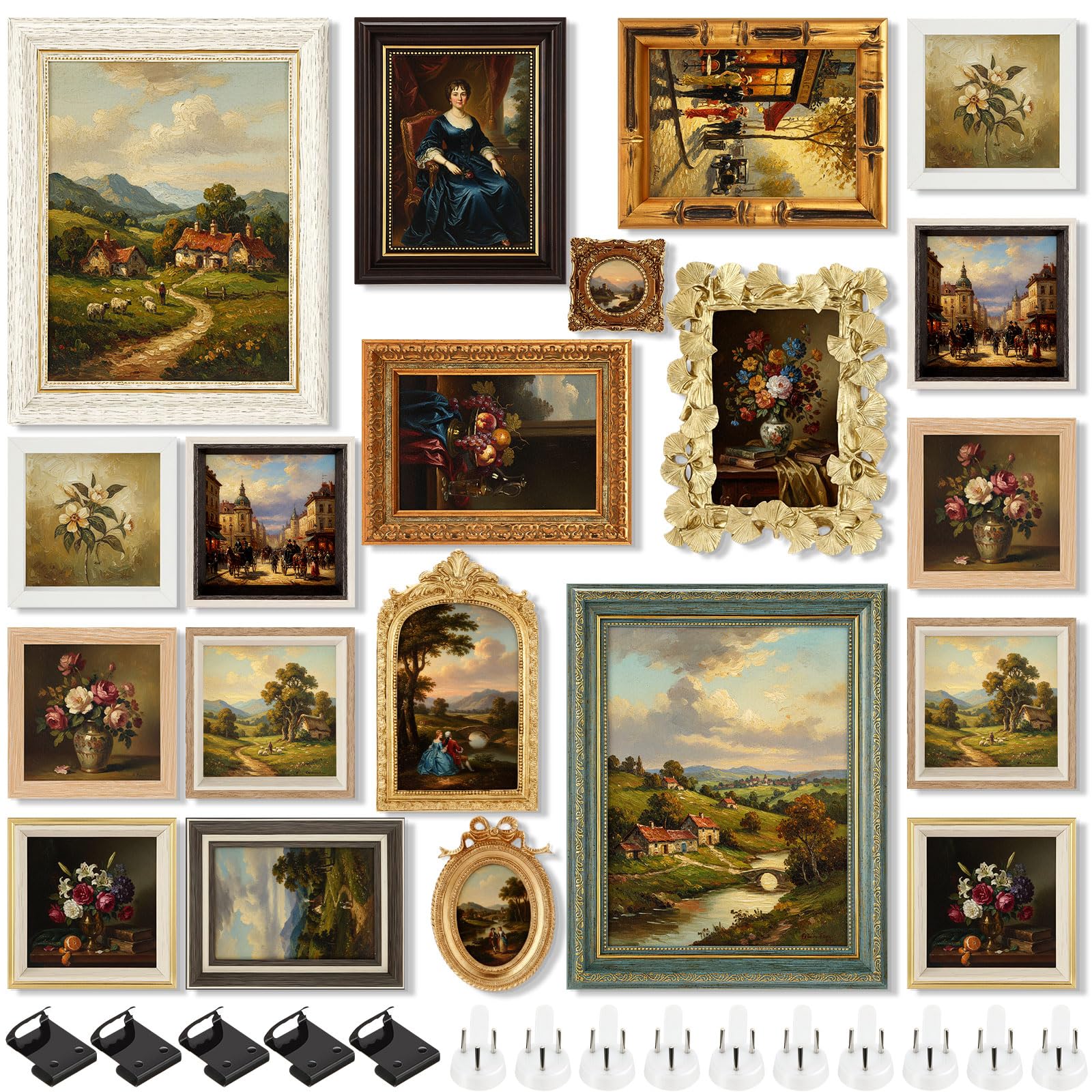 Kathfly 20 Pack Vintage Picture Frames for Wall or Tabletop Display Ornate French Country Frames Vintage Farmhouse Decor Antique Wall Art Set for Gallery Bedroom Living Room Decor (Simple Style)