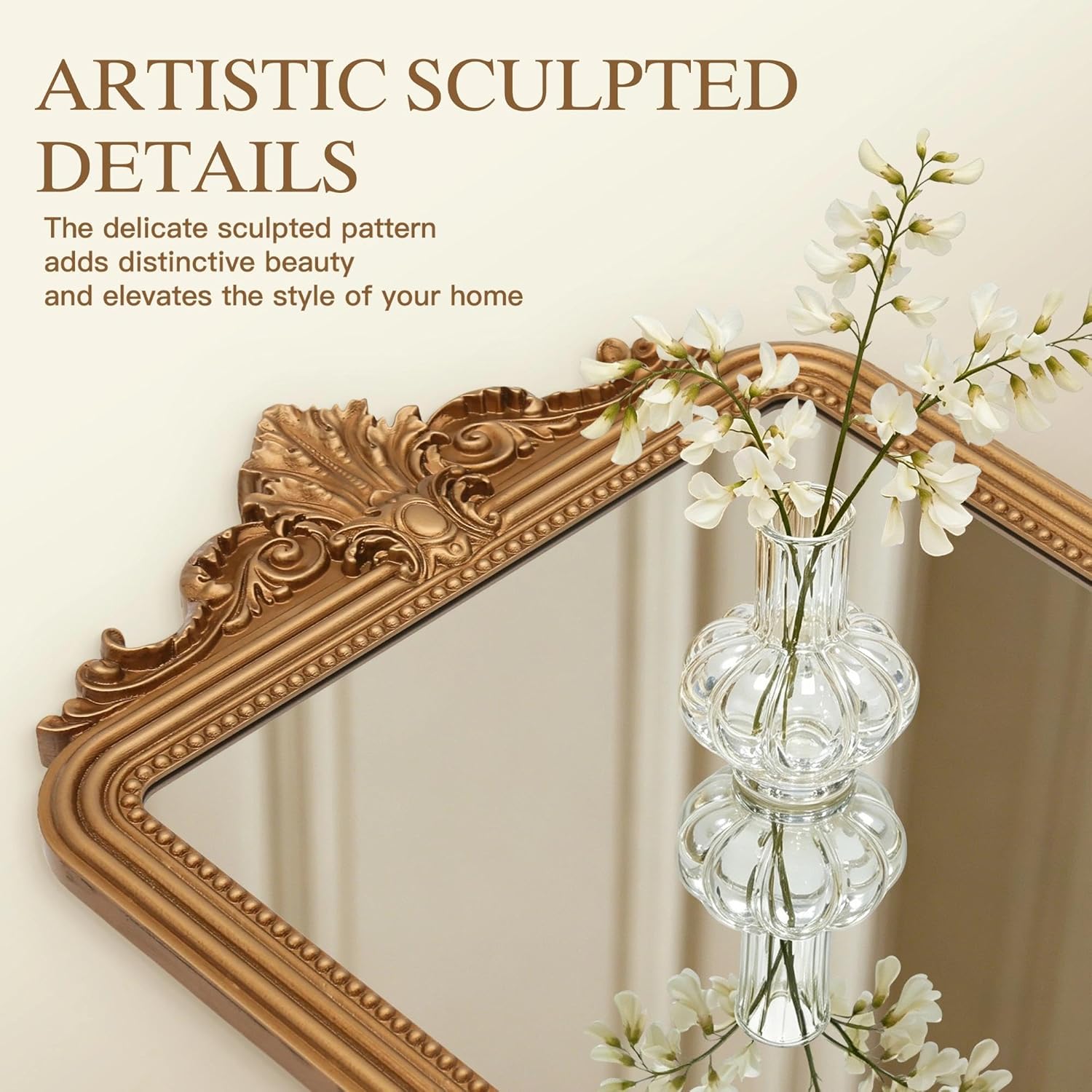 24×36 Inch Antique Gold Baroque Wall Mirror, Ornate Resin Frame Decor Mirror for Entryway Fireplace