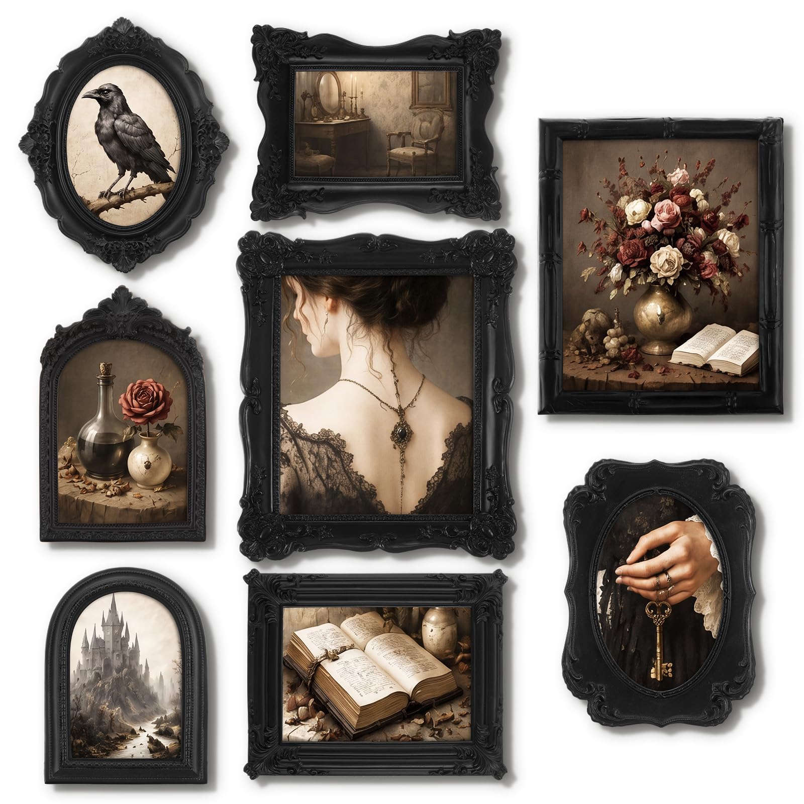 8 Pcs Vintage Picture Frames Set for Gallery Wall, Antique Gold Resin Photo Frames Collage Assorted Sizes 8x10, 5x7 & 4x6, Ornate Victorian French Country Decor for Wall Mount & Tabletop Display