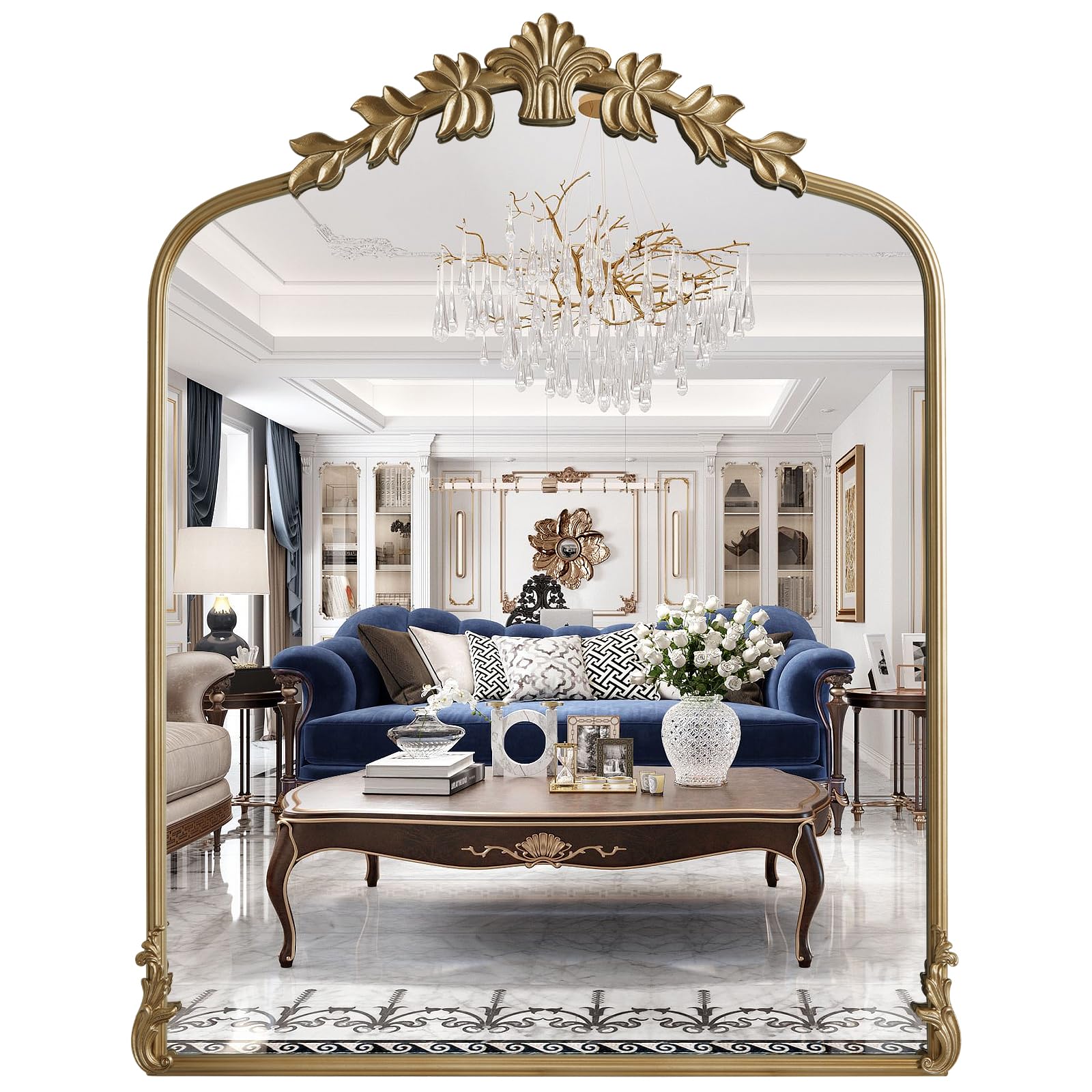 WallBeyond Gold Vintage Mirror for Vanity 22x30 Inch, Gold Antique Mirror with Ornate Frame, Arched Vintage Wall for Bathroom, Living Room, Fireplace, Entryway