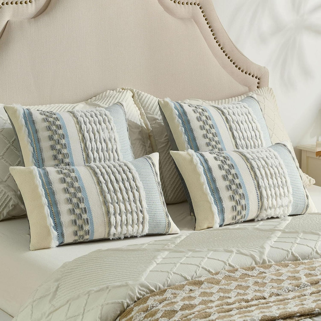 FUTEI Pack of 2 Boho Chenille Decorative Throw Pillow Covers 18x18 Inch Soft Plush Tufted Striped Textured Cushion Case,Farmhouse Accent for Couch Bed Living Room, Grey