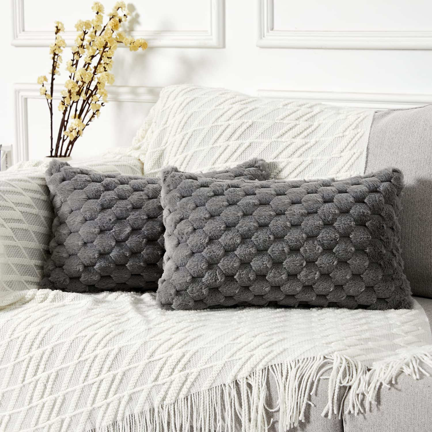 Yaertun Pack of 2 Super Soft Cozy Decorative Throw Pillow Covers Fuzzy Plush Faux Fur Luxury Cushion Cover Pillowcase for Sofa Couch Bed Livingroom 16x16 Inch Sage Green