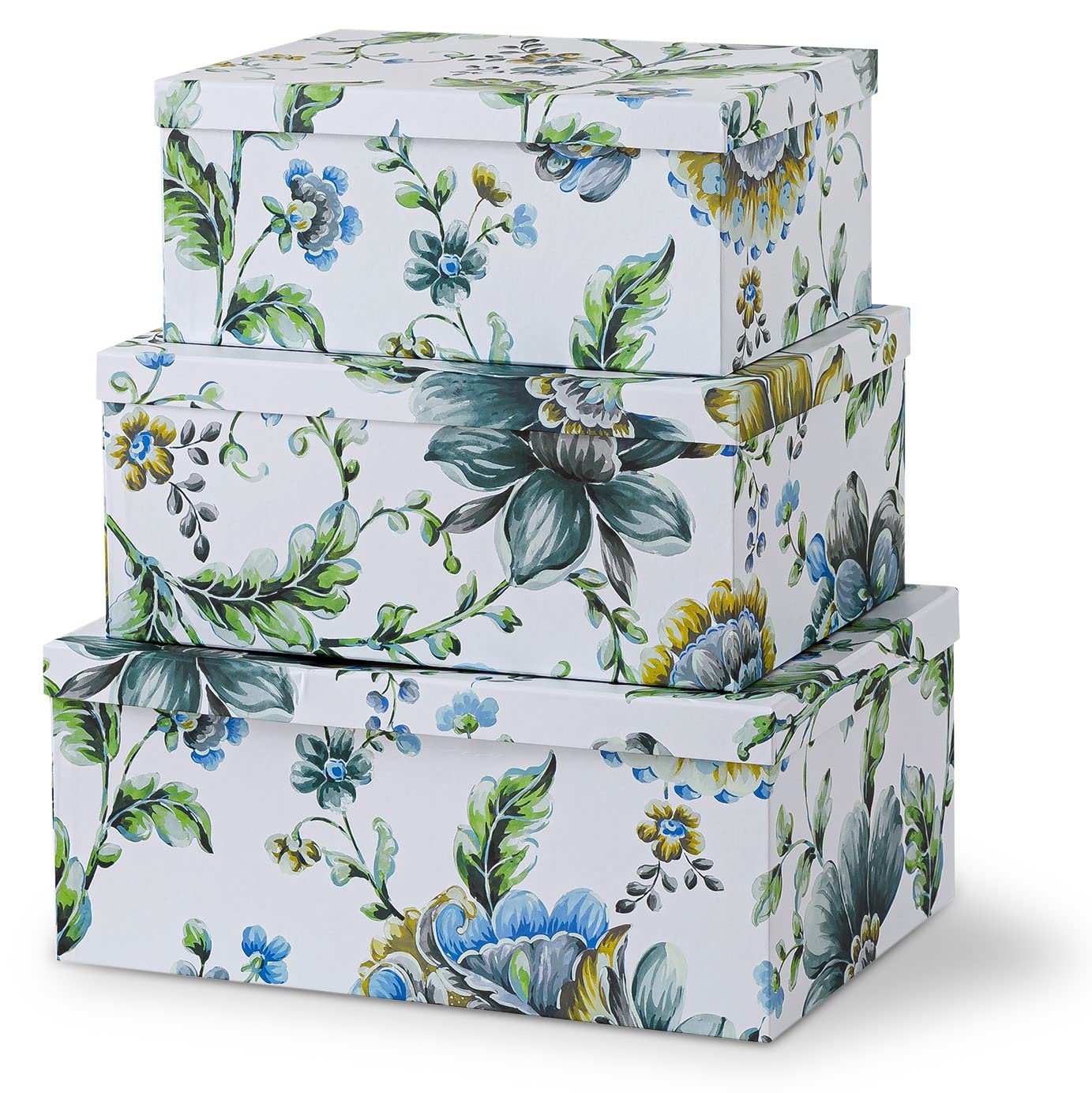 Soul & Lane Decorative Cardboard Storage Boxes with Lids for Home Decor and Organization, Set of 3 Large Keepsake Boxes for Memories & Gifts, Nesting Floral Photo Storage Containers, Beauty in Bloom