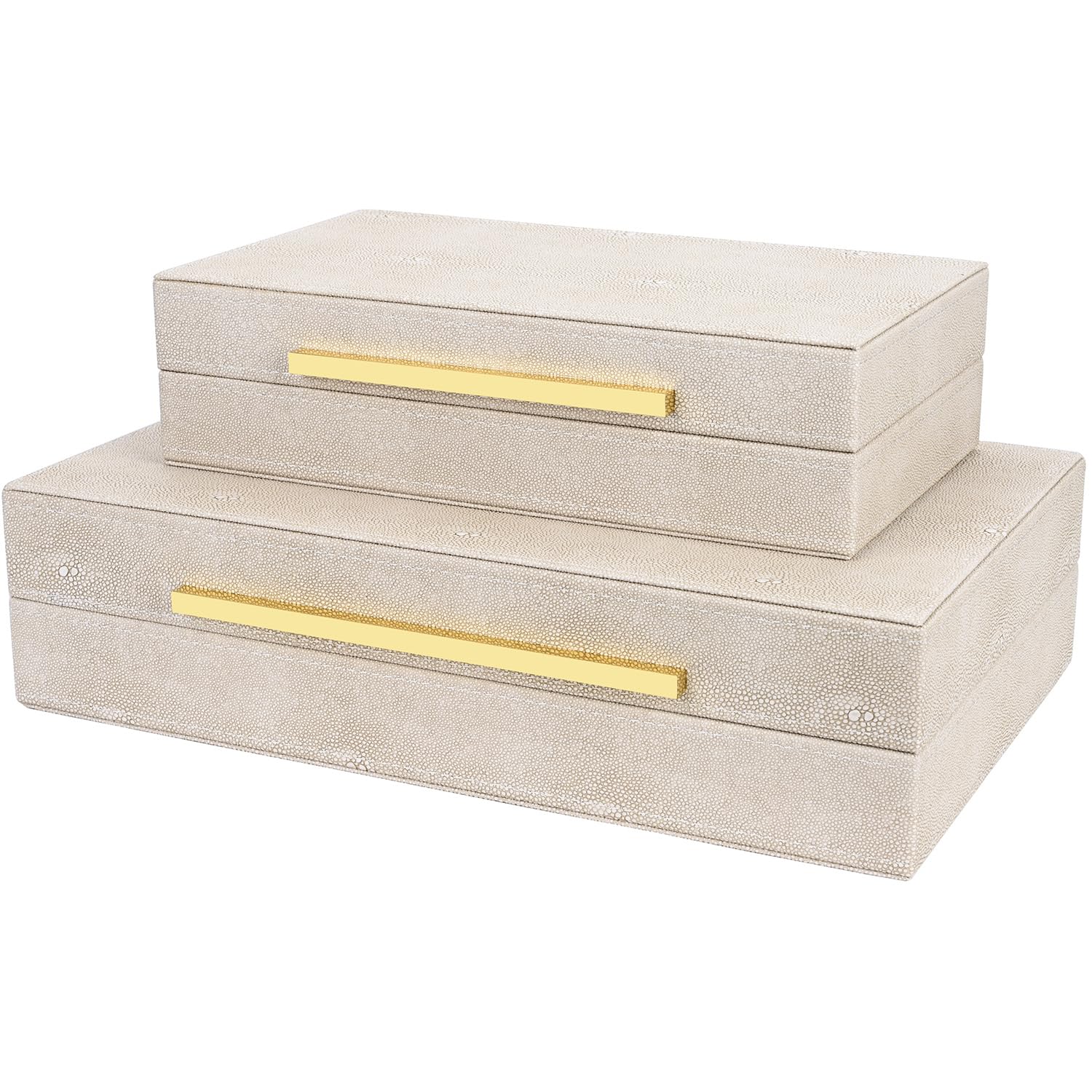 Beige Shagreen Decorative Box Set of 3 - Faux Leather Nesting Storage Boxes with Lids, Large Modern Jewelry Organizer, Stackable Home Decor Box for Bedroom, Bathroom & Office