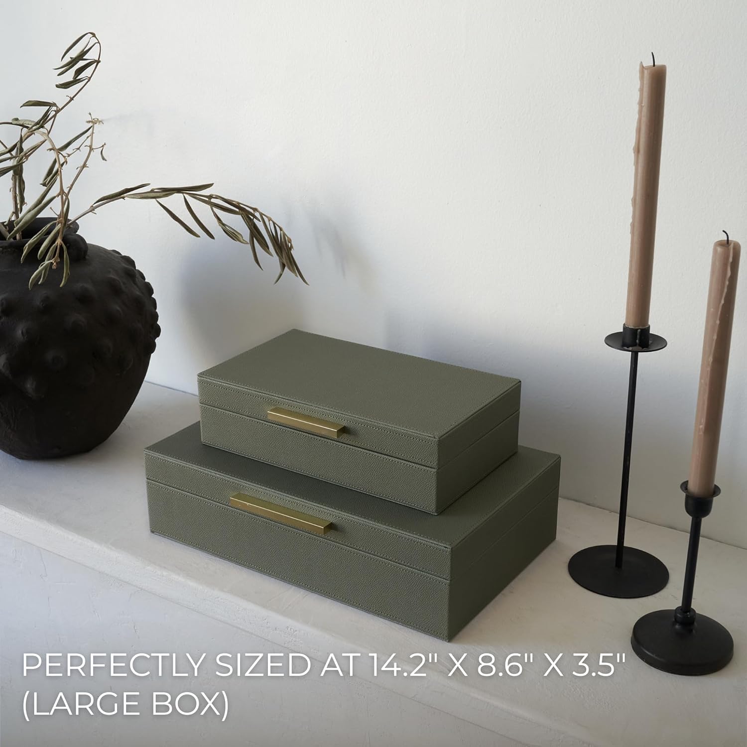 ZICOTO Decorative Storage Boxes with Lids – Set of 2 Beautiful PU Leather Organizer Bins for Your Bookshelf Home Decor - Safely Store Photos, Documents and Memory Box Keepsakes in Style