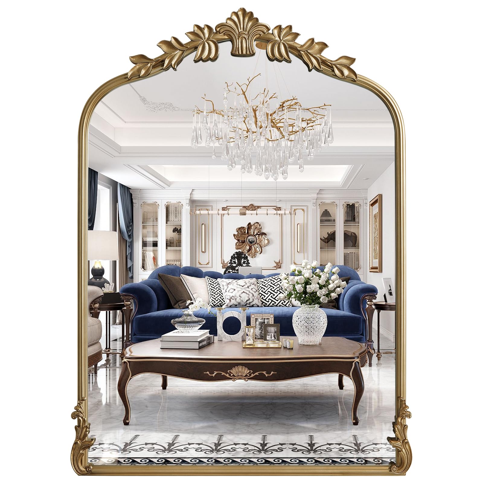 WallBeyond Gold Vintage Mirror for Vanity 22x30 Inch, Gold Antique Mirror with Ornate Frame, Arched Vintage Wall for Bathroom, Living Room, Fireplace, Entryway