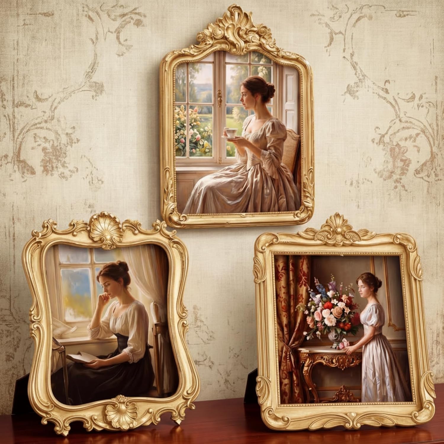 3 Pack 8x10 Antique Gold Glass Photo Frames for Gallery Wall