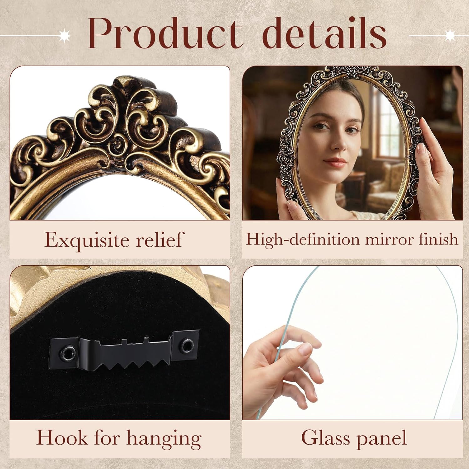Wonderjune 8 Pcs Vintage Picture Frames with Gold Mirror Bird Sculpture Antique Gold Gallery Wall Frame for 4x6, 5x7 Baroque for Wall or Tabletop Gallery Home Decor