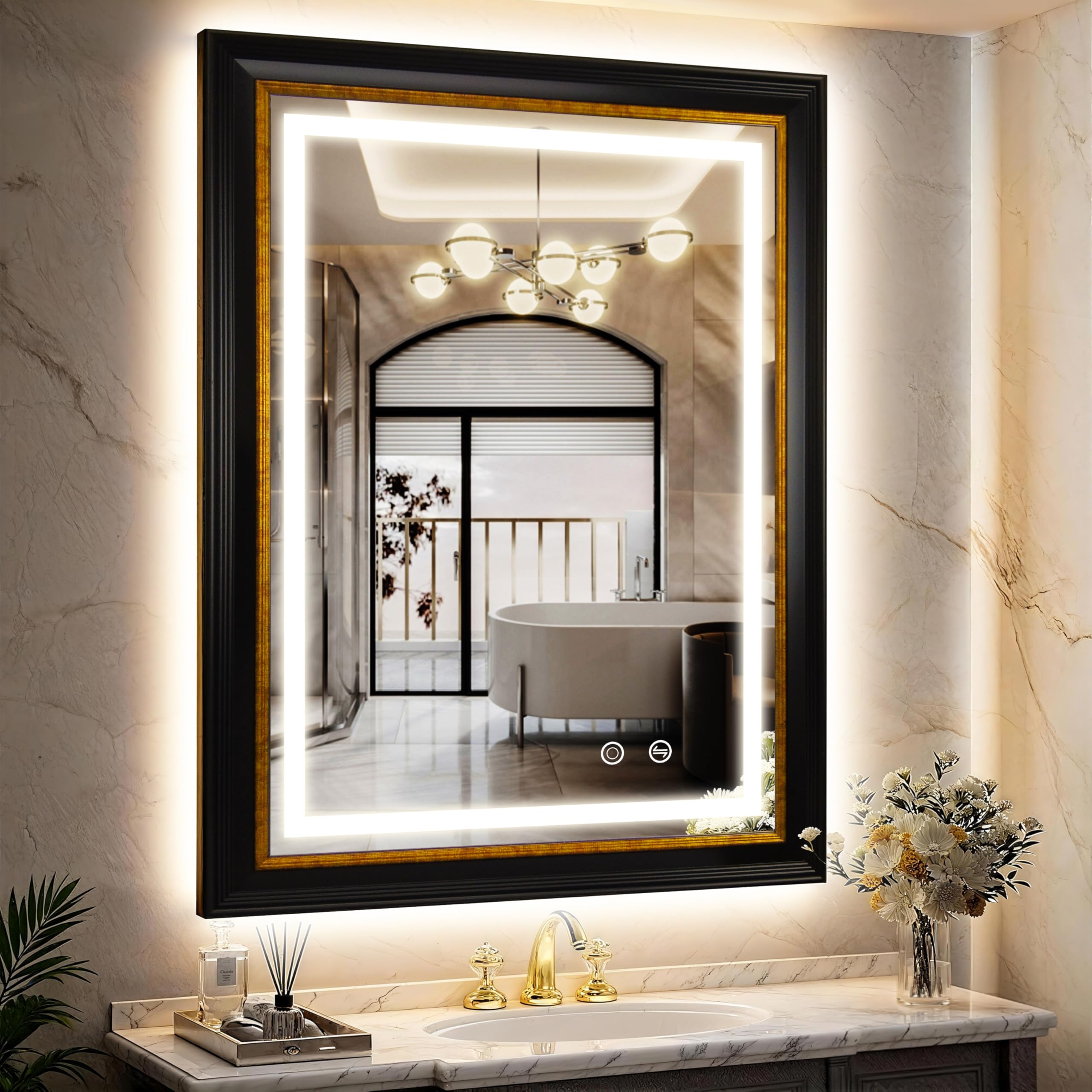 ROLOVE 23x34 Inch Antique Black and Gold Mirror for Wall, Ornate Baroque Decorative Mirror, Rectangle Vintage Wall Mirror for Fireplace & Entryway, Bathroom, Shatterproof Glass, Waterproof Frame