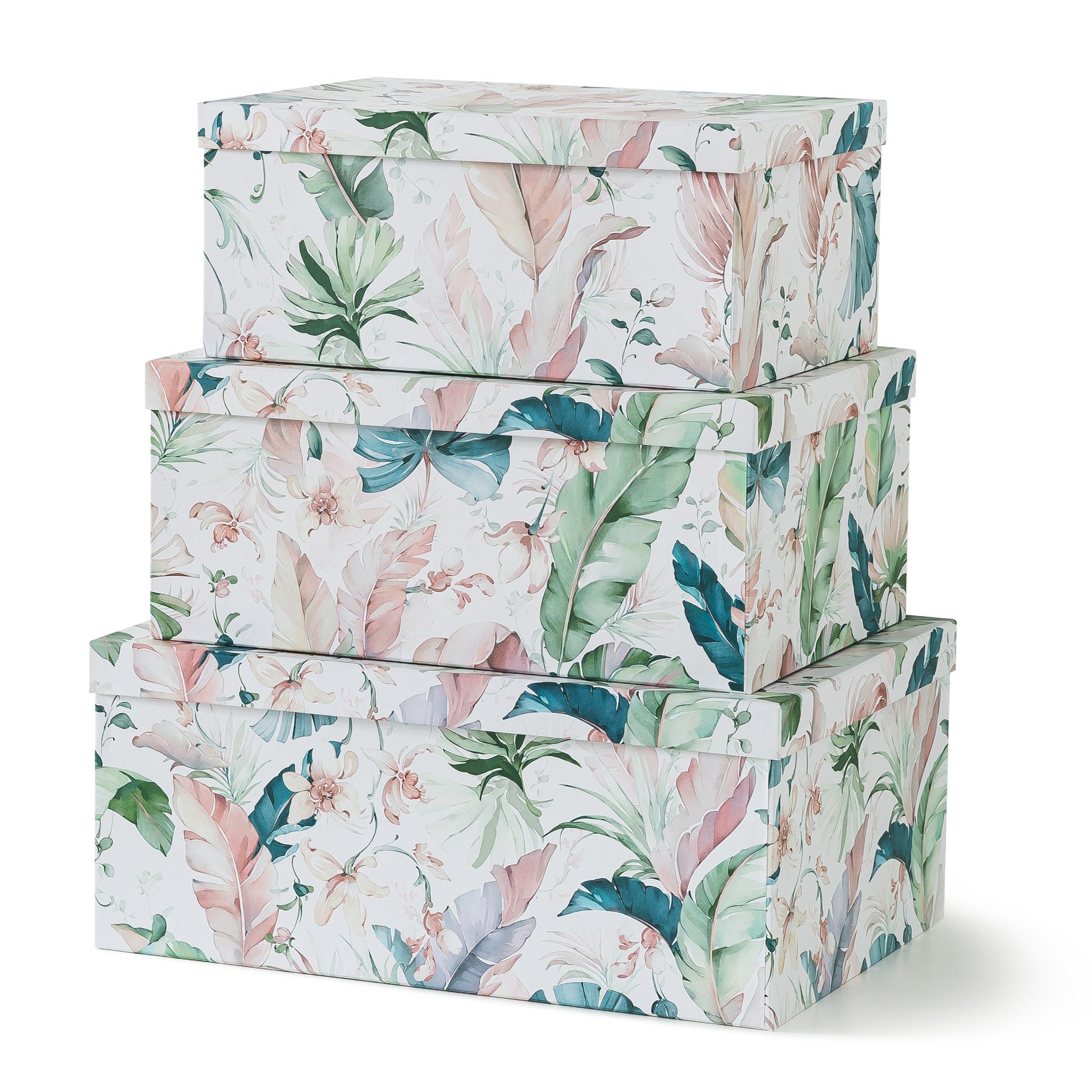 Soul & Lane Decorative Cardboard Storage Boxes with Lids for Home Decor and Organization, Set of 3 Large Keepsake Boxes for Memories & Gifts, Nesting Floral Photo Storage Containers, Beauty in Bloom
