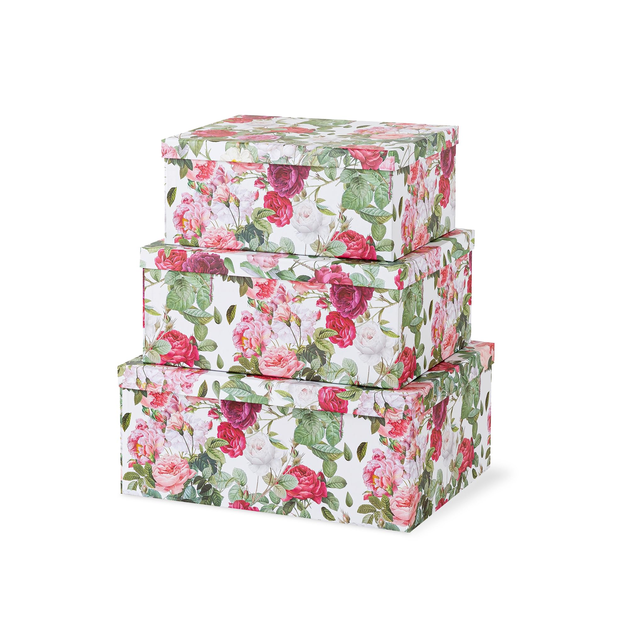 Soul & Lane Decorative Cardboard Storage Boxes with Lids for Home Decor and Organization, Set of 3 Large Keepsake Boxes for Memories & Gifts, Nesting Floral Photo Storage Containers, Beauty in Bloom