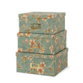 Soul & Lane Decorative Cardboard Storage Boxes - Set of 3 Square Stacking Boxes with Lids and Gold Label Holders, Nesting Photo Storage for Decor and Organizing, Botanical Sage