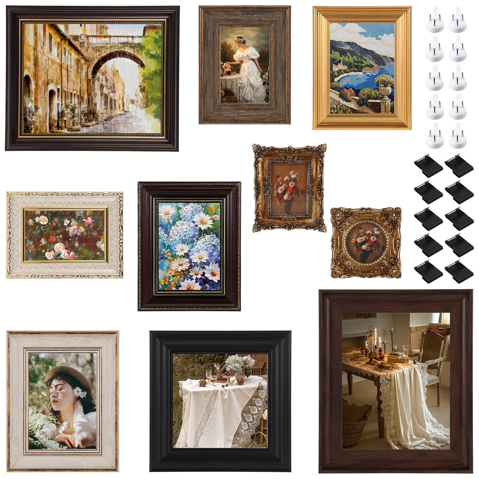 10 Pack Vintage Picture Frames for Wall or Tabletop Display Ornate Vintage Picture Frames Vintage Wall Art for Gallery Bedroom Living Room Antique Photo Frame for Wall Décor(Classic)