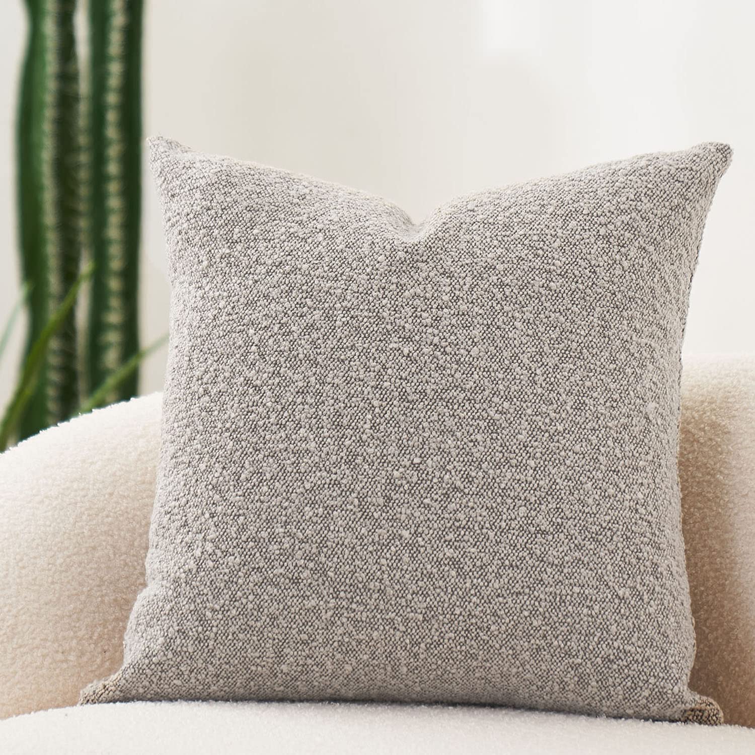 DOMVITUS Boucle Pillow Covers - Luxury Throw Pillows for Bed & Sofa, Decorative Accent Couch Cushion Case, 1PC, Buttery Cream