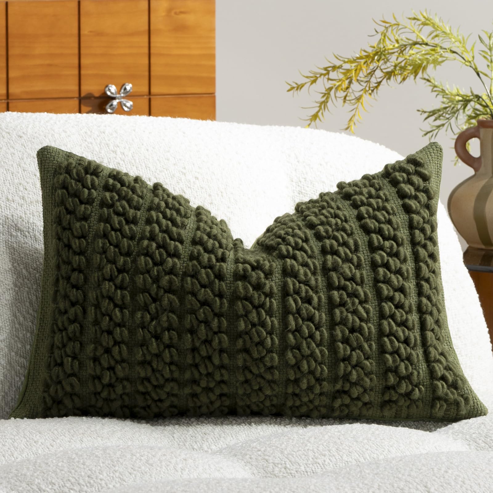 DEZENE Wool Boucle Throw Pillow Cover Premium Chic Accents Square Textured Decorative Pillow Case for Living Room Couch Sofa Home Decor 18"x18" Beige