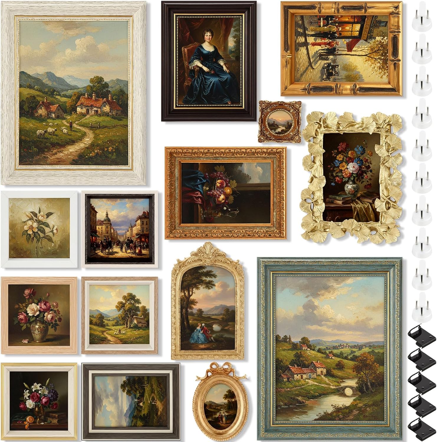 Kathfly 15 Pack Vintage Picture Frames for Wall or Tabletop Display Ornate French Country Frames Vintage Farmhouse Decor Antique Wall Art Set for Gallery Bedroom Living Room Decor (Essential Style)