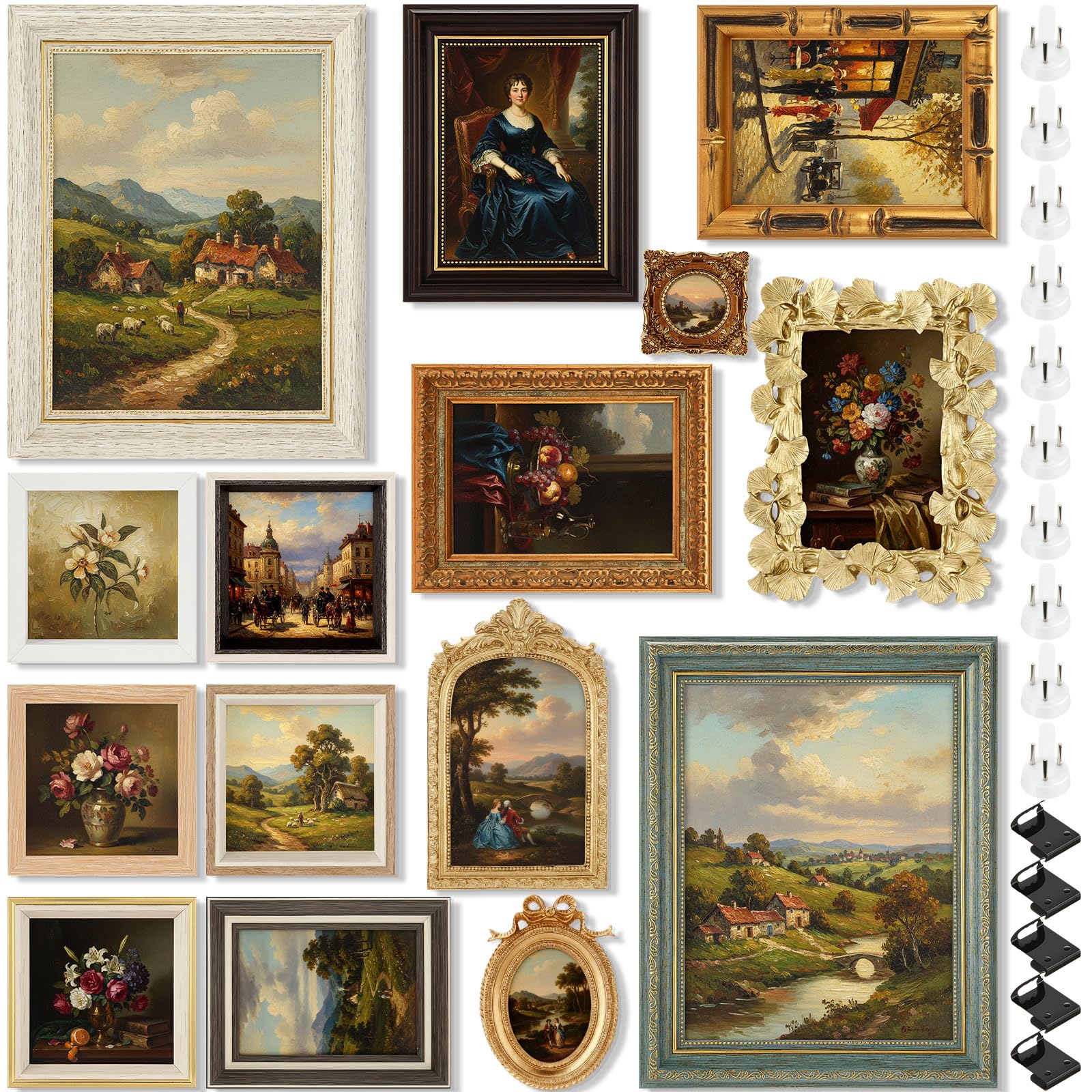 Kathfly 15 Pack Vintage Picture Frames for Wall or Tabletop Display Ornate French Country Frames Vintage Farmhouse Decor Antique Wall Art Set for Gallery Bedroom Living Room Decor (Essential Style)