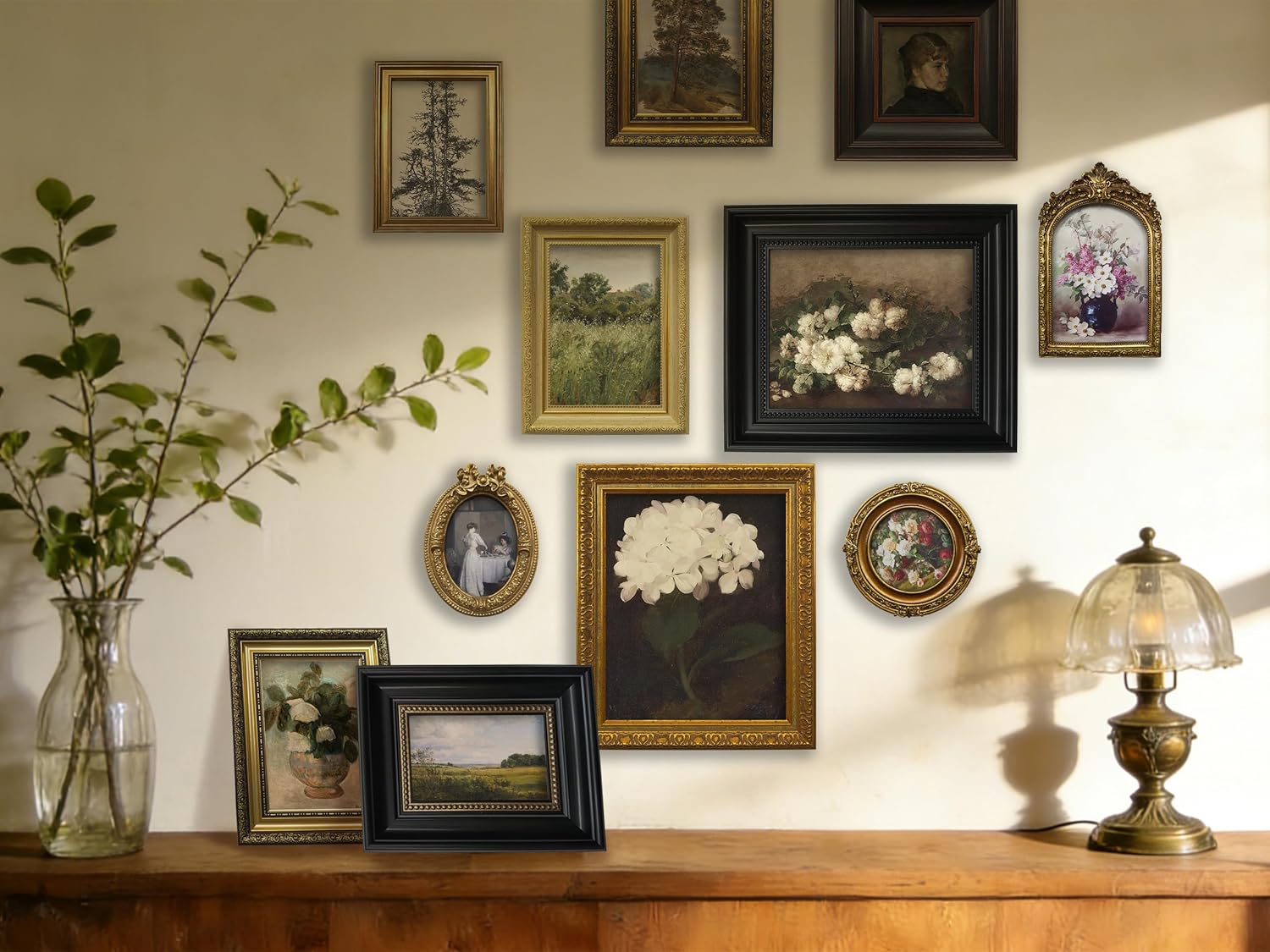 TwoDays 12 Pcs Vintage Picture Frame Set for Gallery Wall — Antique Gold & Brass, Sizes 8x10, 5x7, 4x6 | Wall & Tabletop | Shatterproof Acrylic | Home Decor