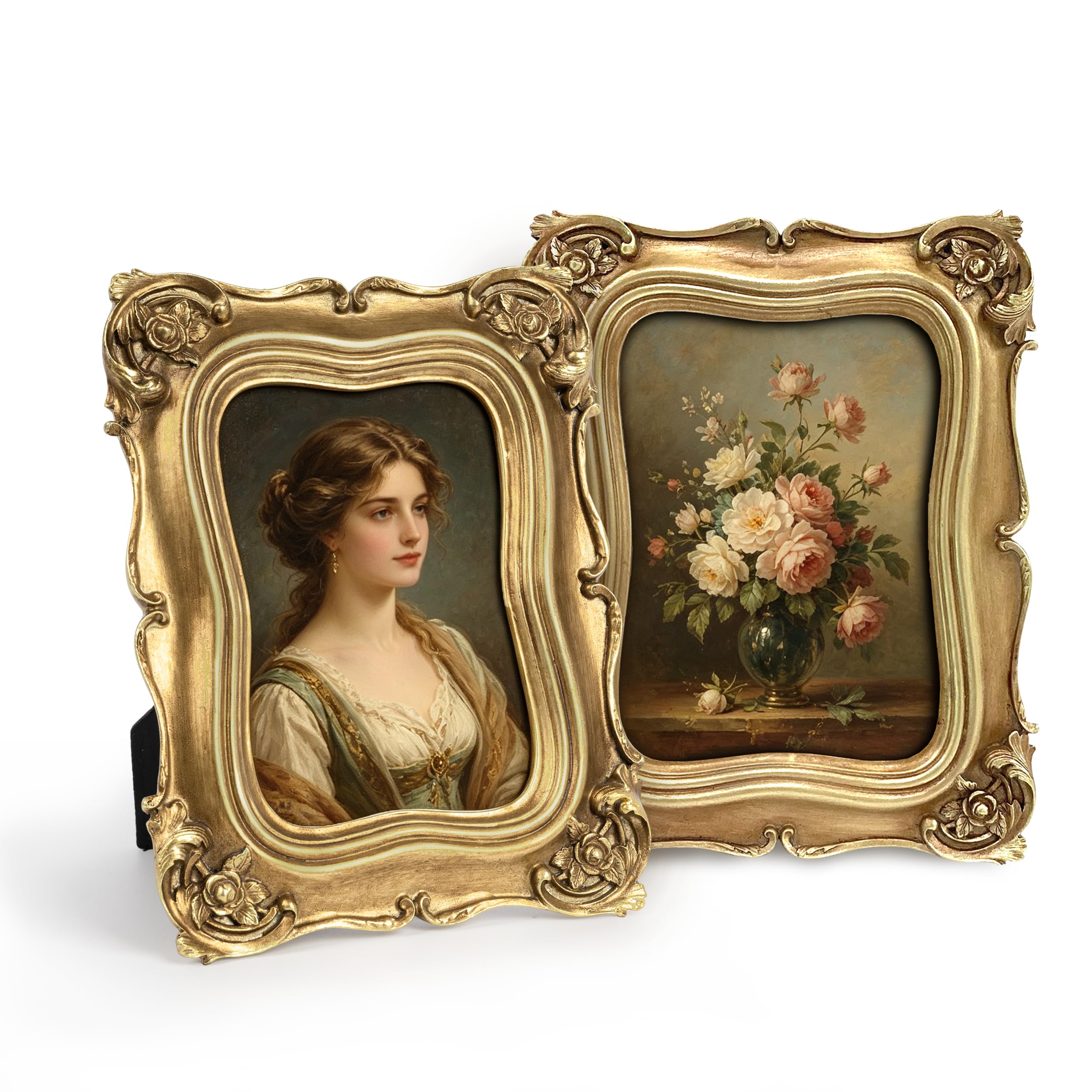 Sunlit Vintage Picture Frame 8x10 Inch Set of 2, Luxury Antique Photo Frames with Glass Front, Photo Display, Tabletop Wall Hanging, Gold