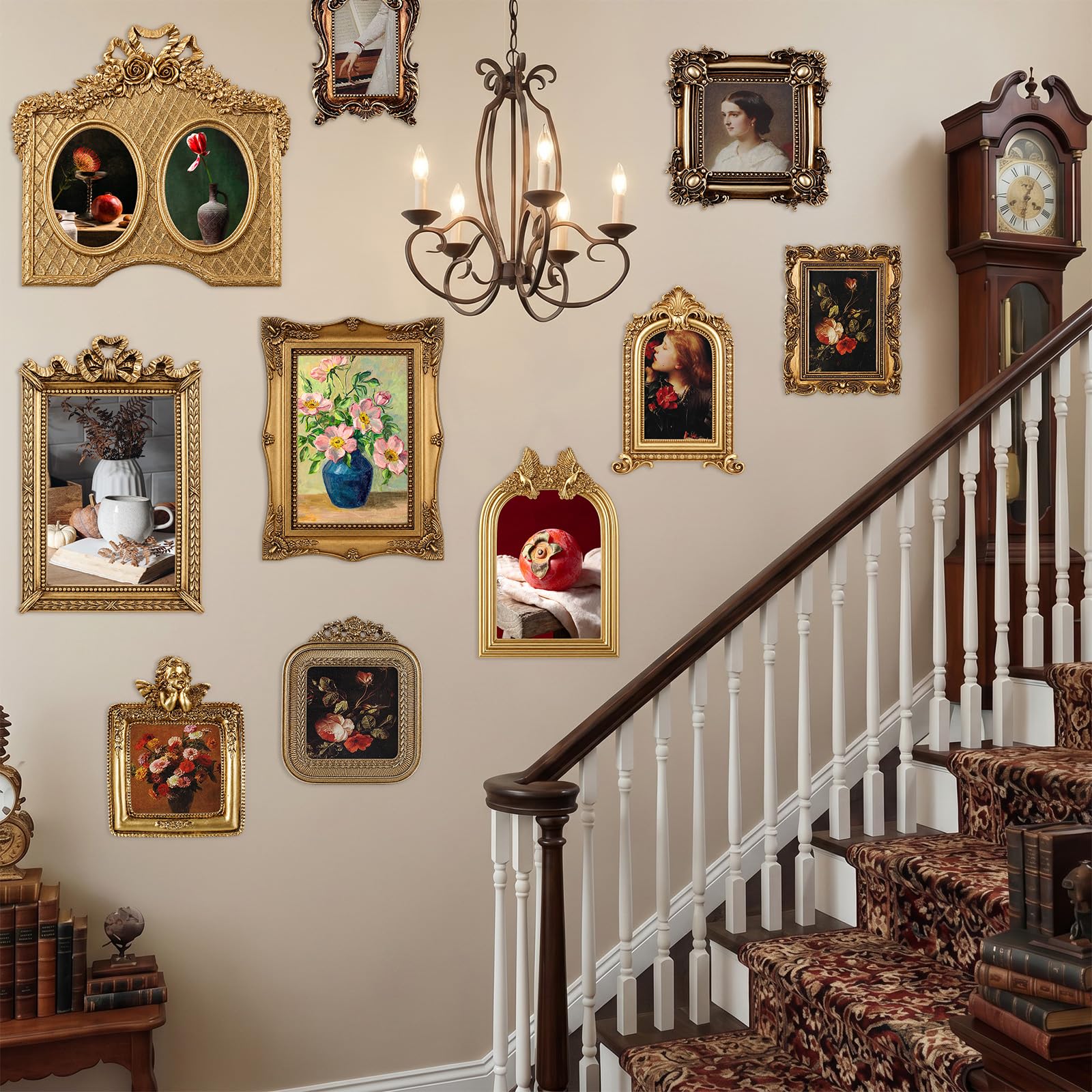 Wonderjune 7 Pcs Vintage Picture Frames Set with Glass Front Antique Gold Gallery Wall Frame for 4x6, 5x7 Baroque for Home Decor Photography Props Gifts, Wall or Tabletop(Rococo)