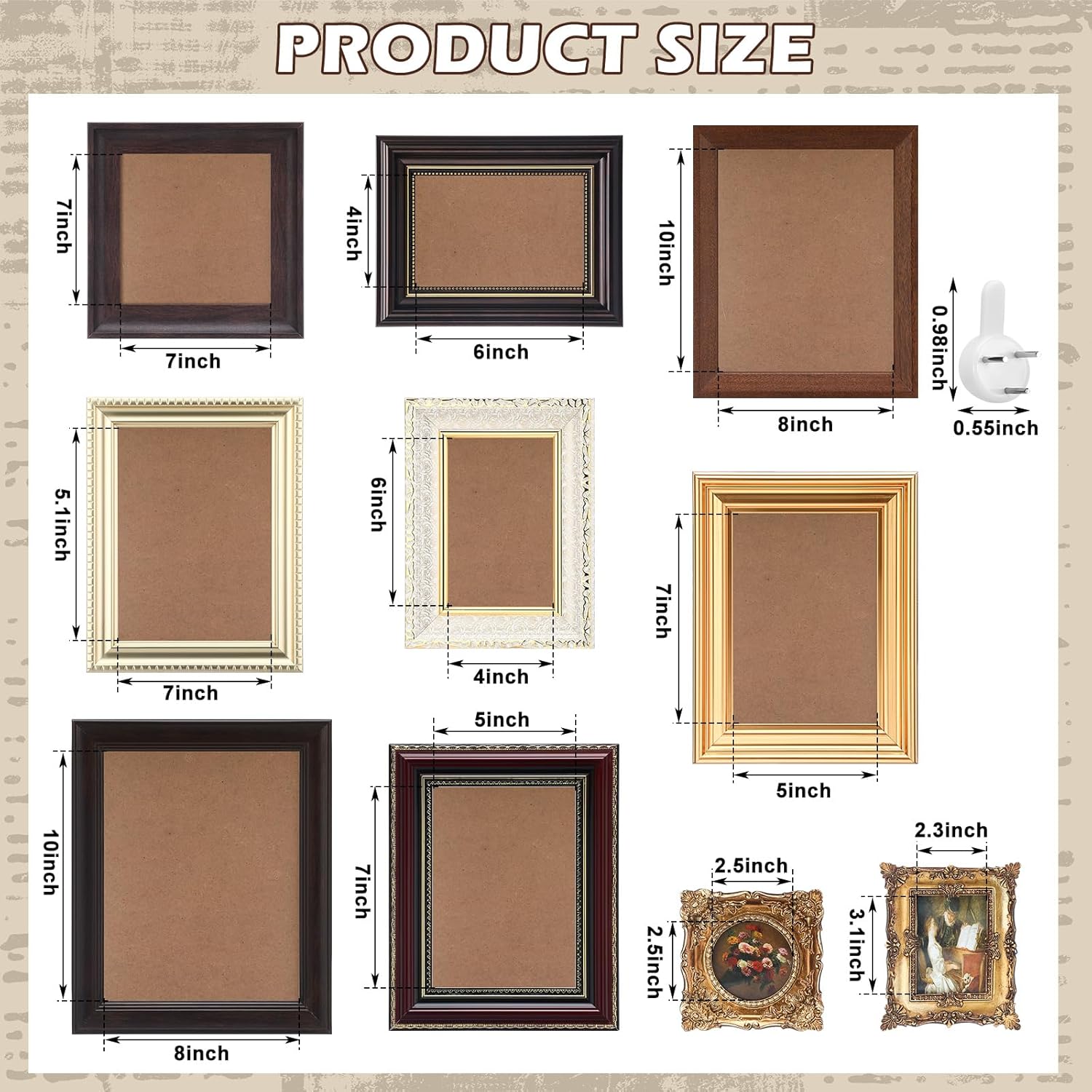 Qunclay 10 Pack Vintage Picture Frames for Wall or Tabletop Display Ornate French Country Gallery Frames Farmhouse Antique Wall Decor for Bedroom Living Room, No Photos Included(Simple Style)
