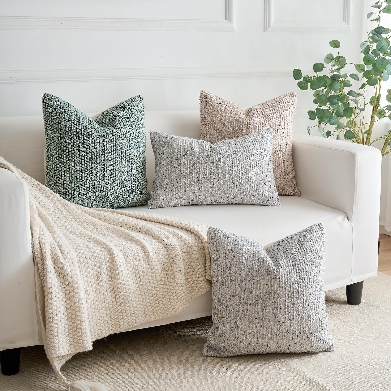 LIGICKY Pack of 2 Textured Boucle Throw Pillow Covers Decorative Modern Accent Striped Pillow Cases Cozy Soft Couch Cushion Case for Sofa Bedroom Living Room Home Decor, 18x18 Inch, Blue