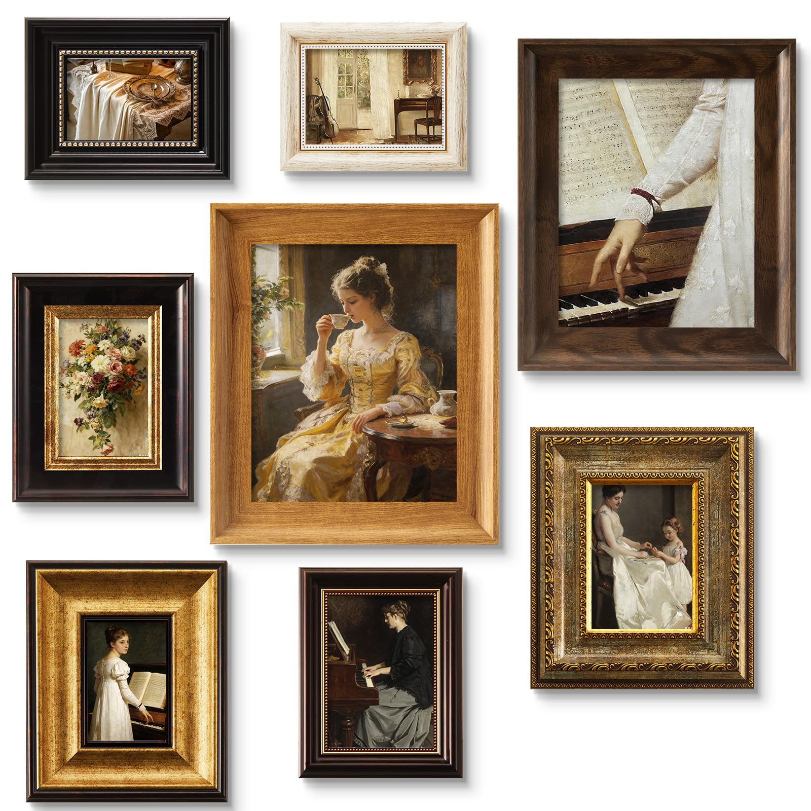 8 Pcs Vintage Picture Frames Set for Gallery Wall, Antique Gold Resin Photo Frames Collage Assorted Sizes 8x10, 5x7 & 4x6, Ornate Victorian French Country Decor for Wall Mount & Tabletop Display