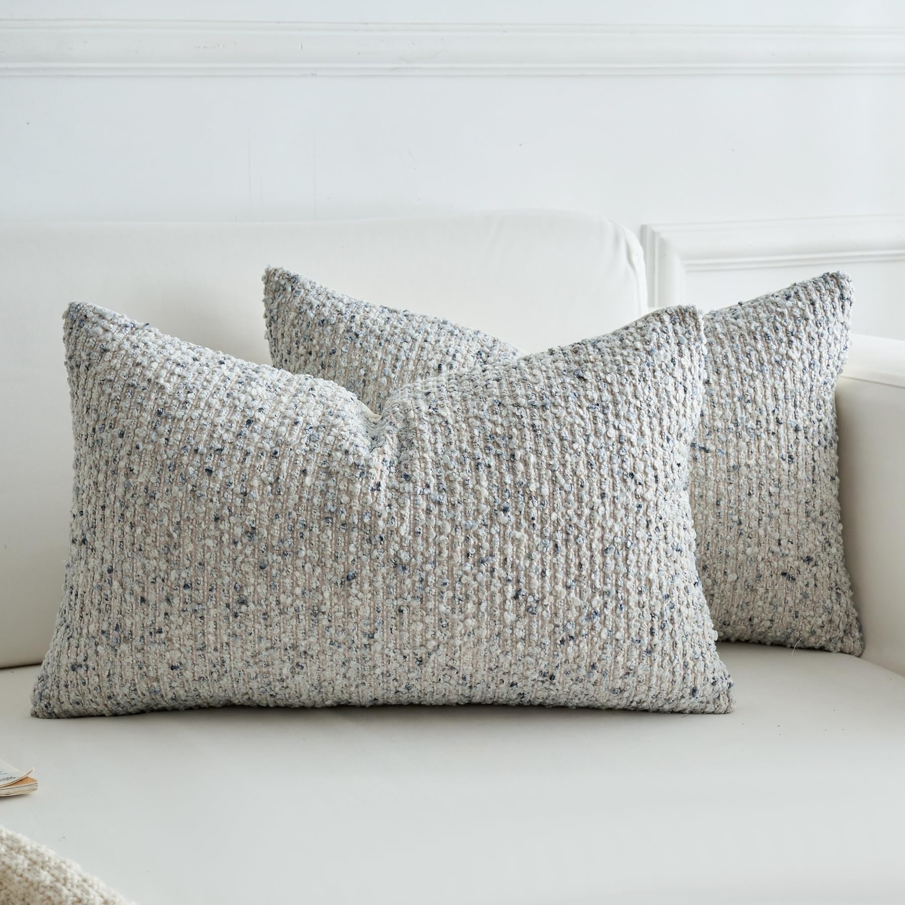 LIGICKY Pack of 2 Textured Boucle Throw Pillow Covers Decorative Modern Accent Striped Pillow Cases Cozy Soft Couch Cushion Case for Sofa Bedroom Living Room Home Decor, 18x18 Inch, Blue