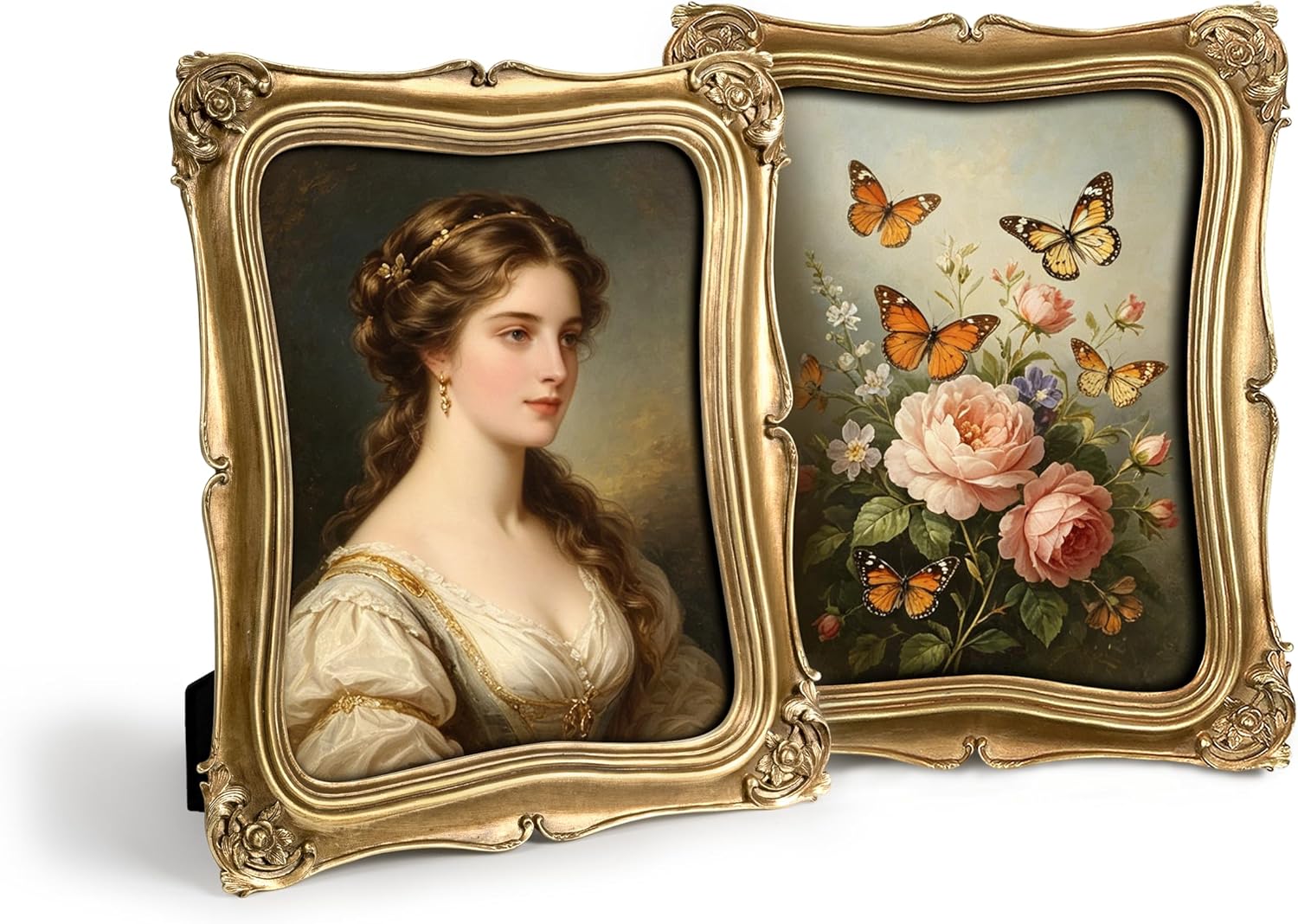Sunlit Vintage Picture Frame 8x10 Inch Set of 2, Luxury Antique Photo Frames with Glass Front, Photo Display, Tabletop Wall Hanging, Gold