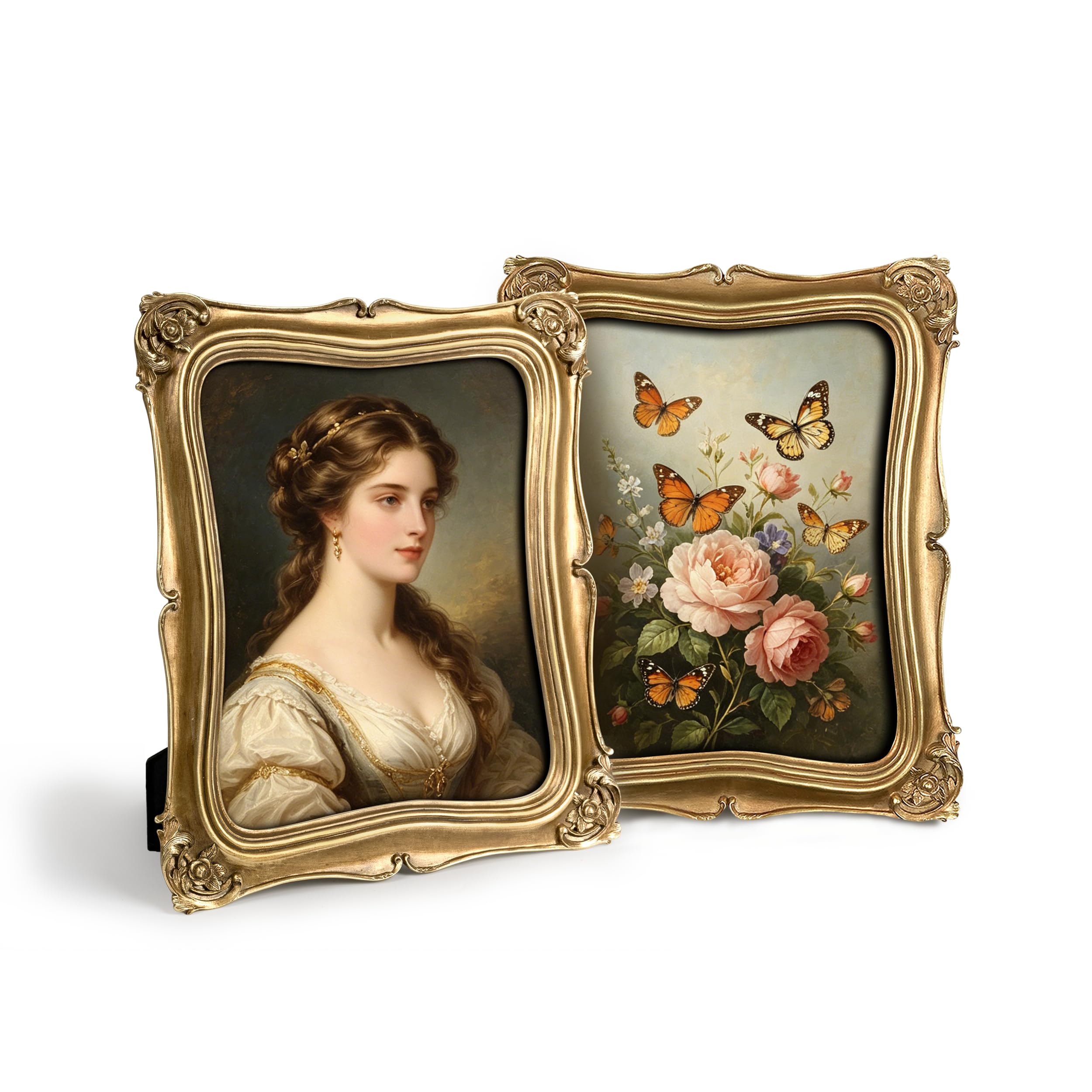 Sunlit Vintage Picture Frame 8x10 Inch Set of 2, Luxury Antique Photo Frames with Glass Front, Photo Display, Tabletop Wall Hanging, Gold