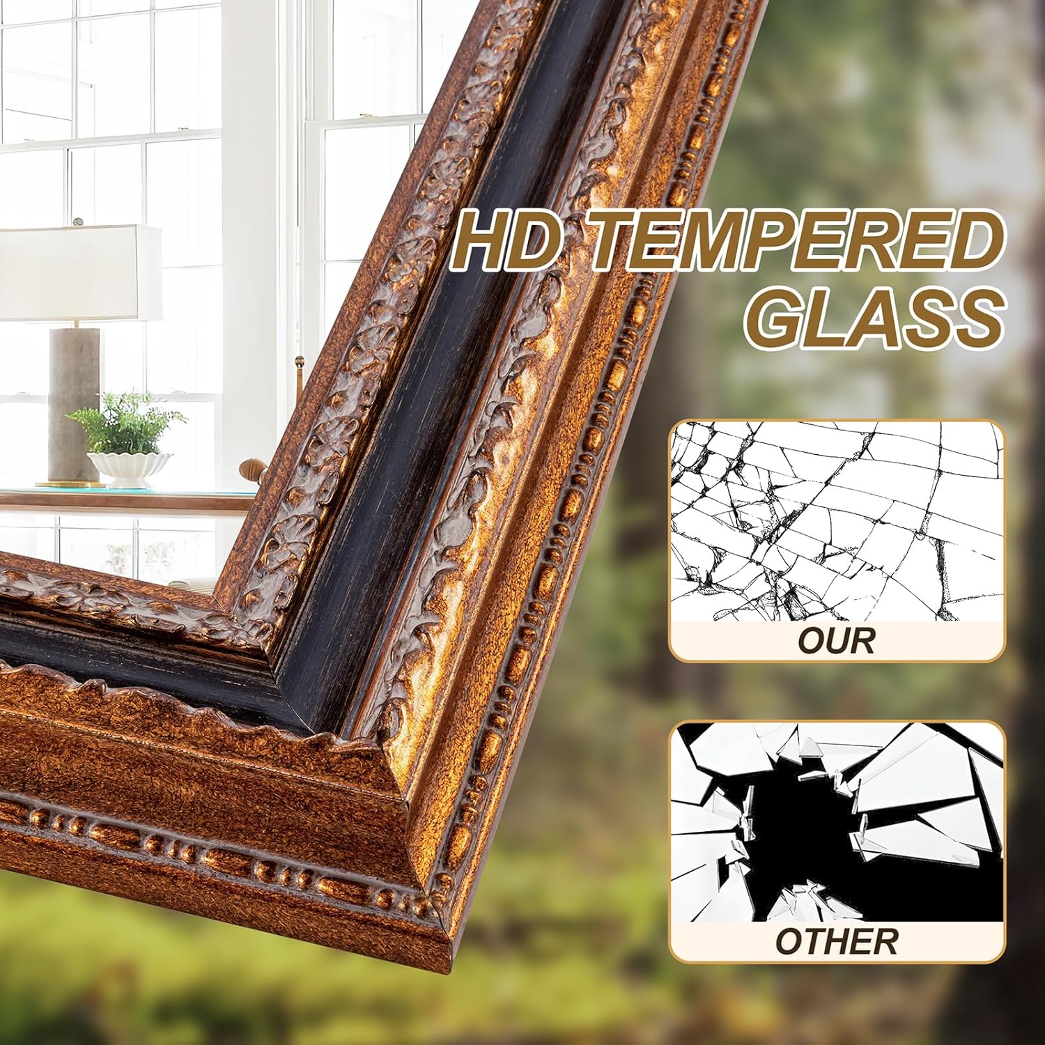 Large Decorative Mirror for Living Room, 53.5" X 30", Vintage Ornate Carvings Wood Frame, Big Vanity Rectangular Mirror for Bedroom, Dining Room, Fireplace and Bathroom