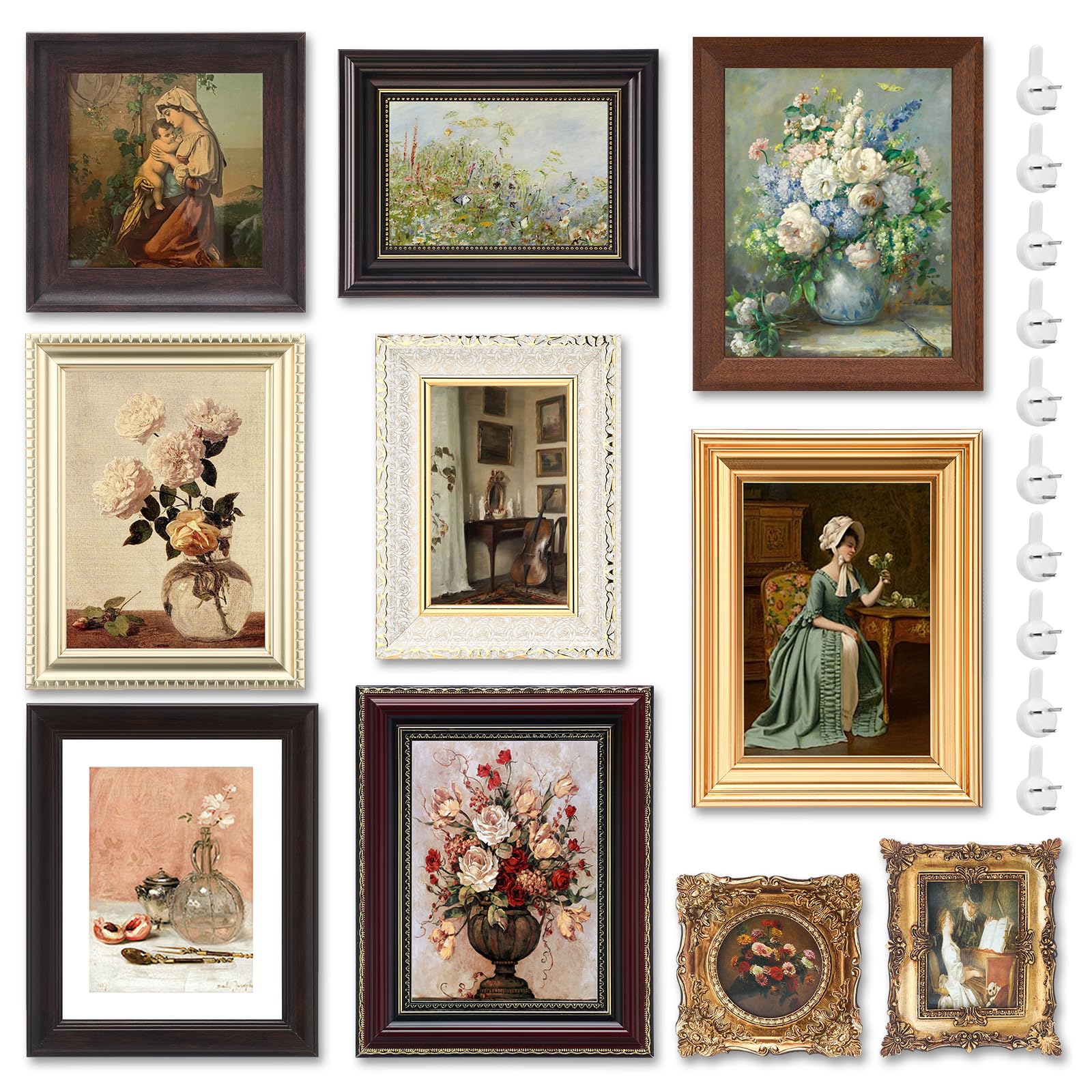 Qunclay 10 Pack Vintage Picture Frames for Wall or Tabletop Display Ornate French Country Gallery Frames Farmhouse Antique Wall Decor for Bedroom Living Room, No Photos Included(Simple Style)
