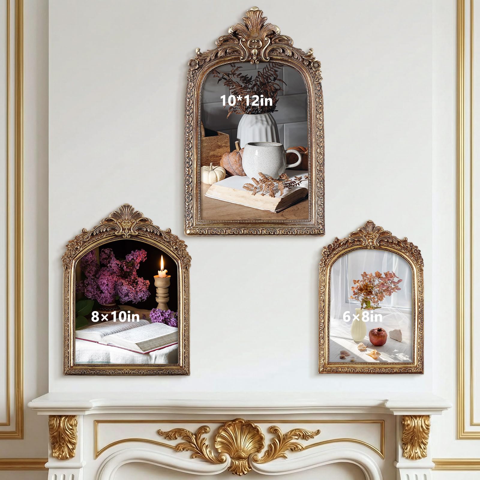 Wonderjune 3 Pcs Large Vintage Picture Frames 10" 12" Antique Picture Frame,Clear Glass Rustic Frames Retro Home Decor Wall Mount for Gallery Art Oval Square, Bronze Gold (Vintage)