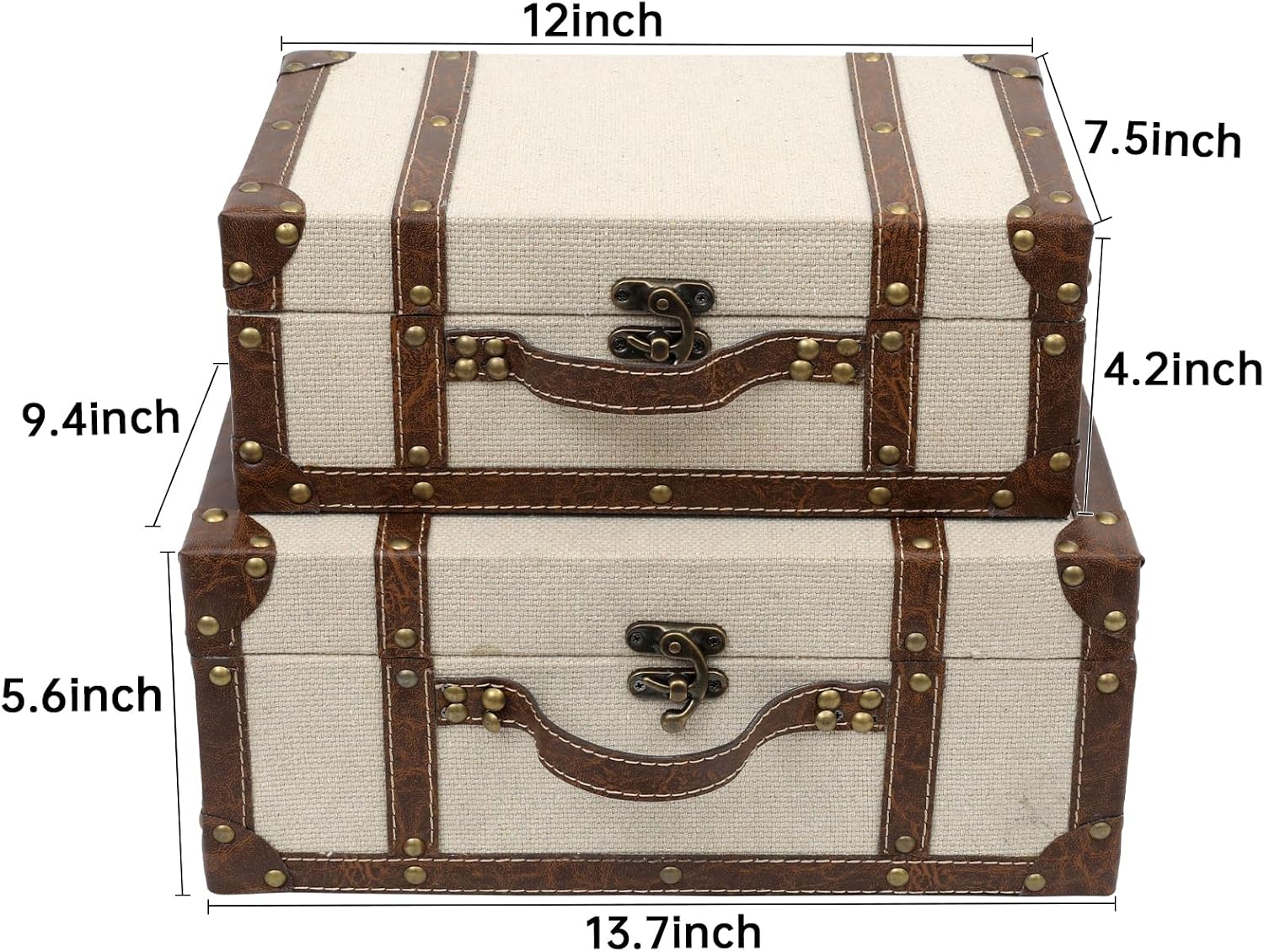DECOR4SEASON Vintage Linen Fabric Decorative Box Set of 2 - Antique-Style Keepsake Chests for Coffee Table Decor, Mementos, and Elegant Bookshelf Styling