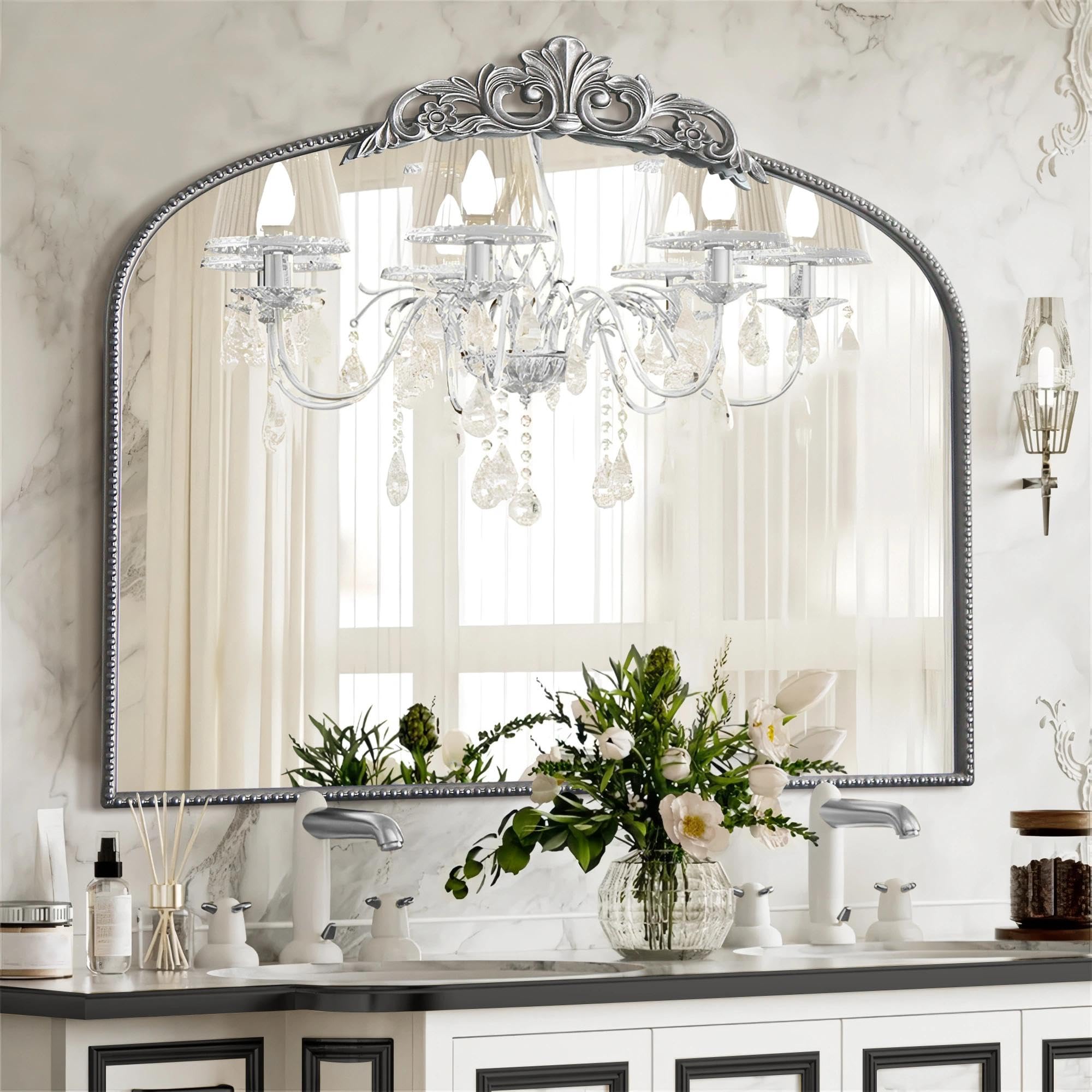 Micasso Vintage Wall Bronze Mirror: 32"x24" French Baroque Antique Mirror - Traditional Ornate Decorative Arched for Wall/Bathroom/Entryway/Fireplace/Hallway - Home Decor for Living Room