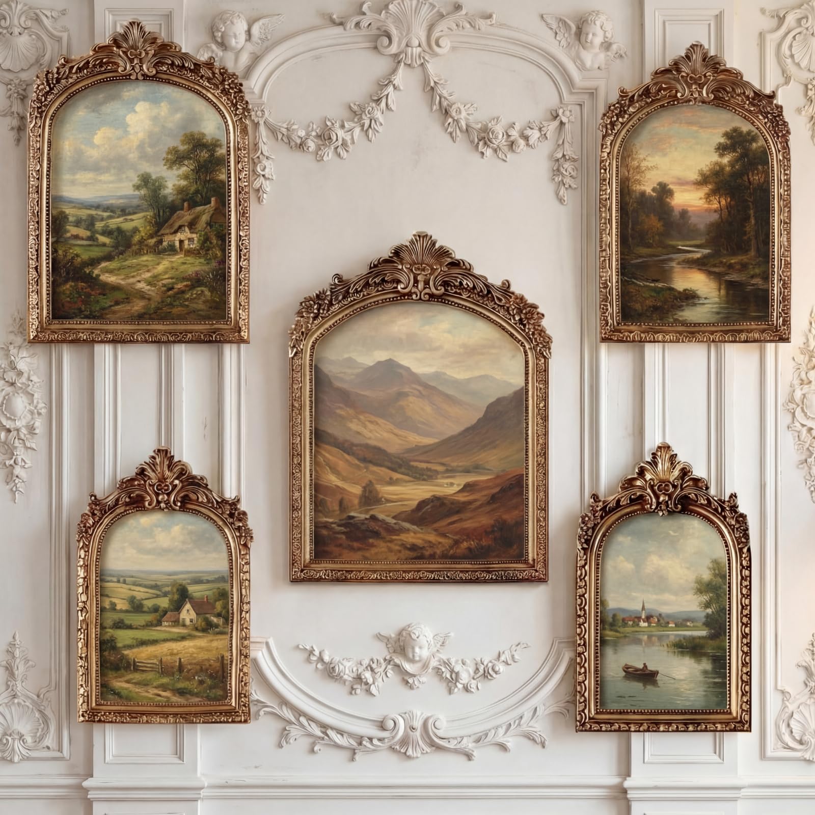 Wonderjune 3 Pcs Large Vintage Picture Frames 10" 12" Antique Picture Frame,Clear Glass Rustic Frames Retro Home Decor Wall Mount for Gallery Art Oval Square, Bronze Gold (Vintage)