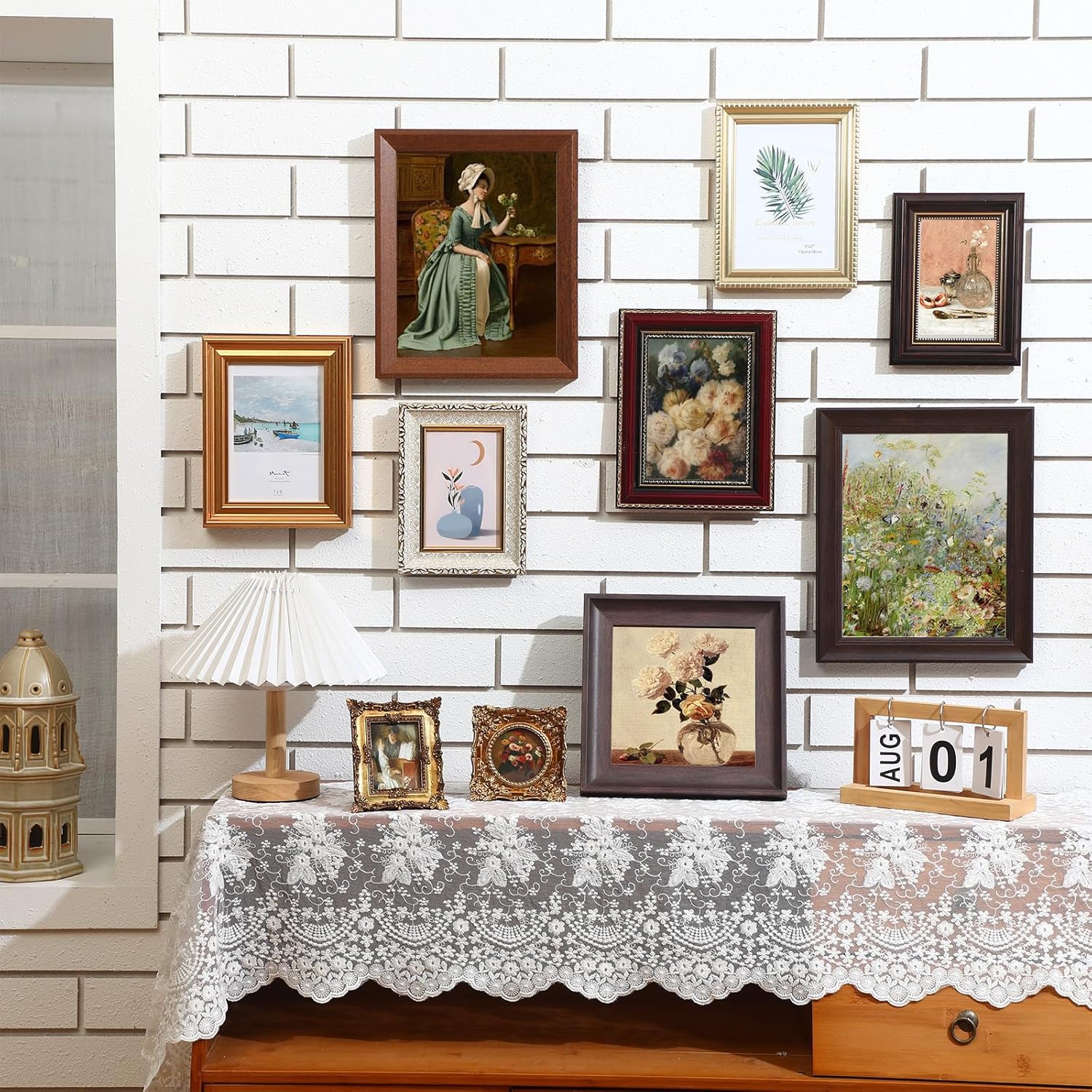 Qunclay 10 Pack Vintage Picture Frames for Wall or Tabletop Display Ornate French Country Gallery Frames Farmhouse Antique Wall Decor for Bedroom Living Room, No Photos Included(Simple Style)