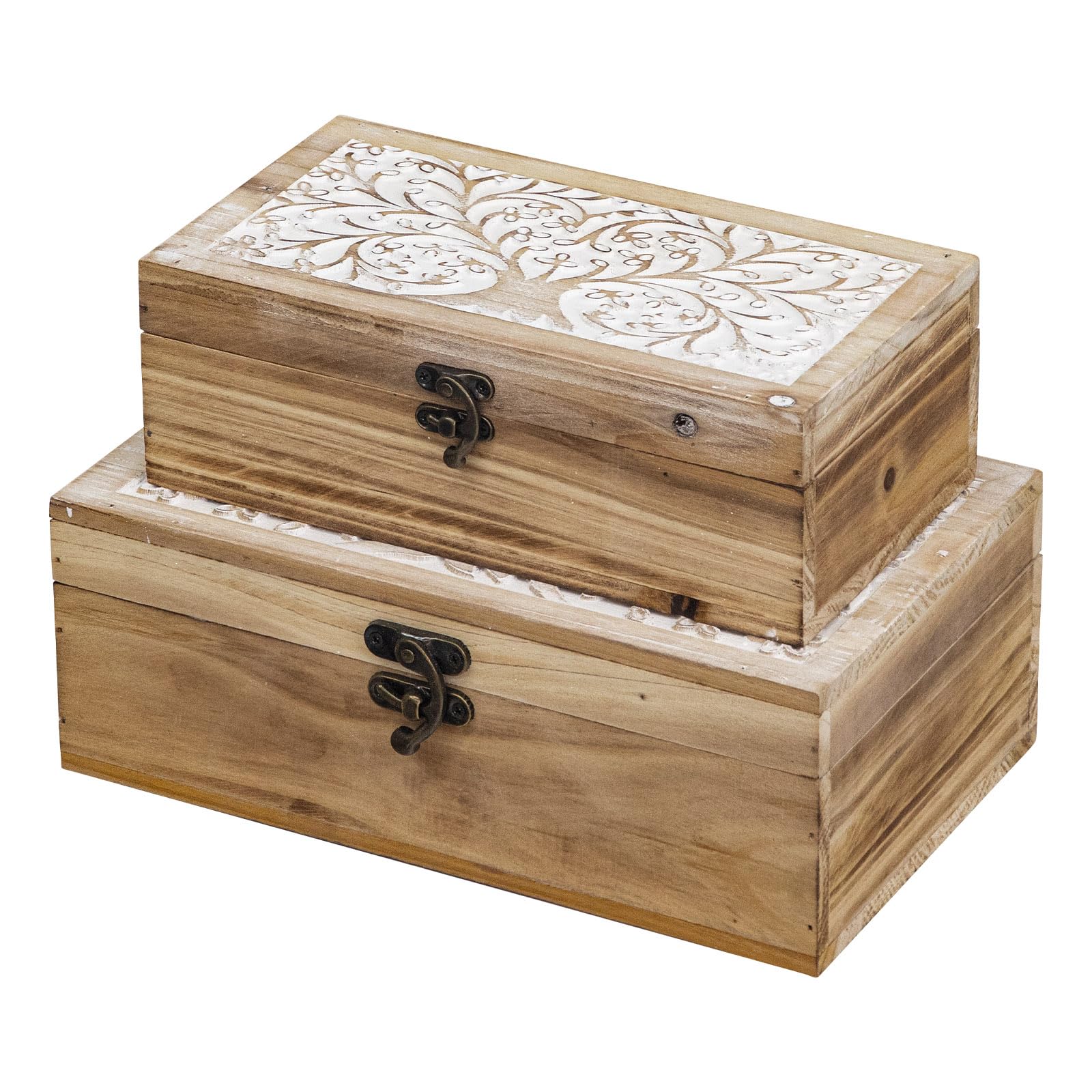 3 Piece Tree of Life Carved Wooden Keepsake Boxes with Lids, Decorative Storage Boxes for Home decor, Trinket Box for Jewelry and Memorabilia