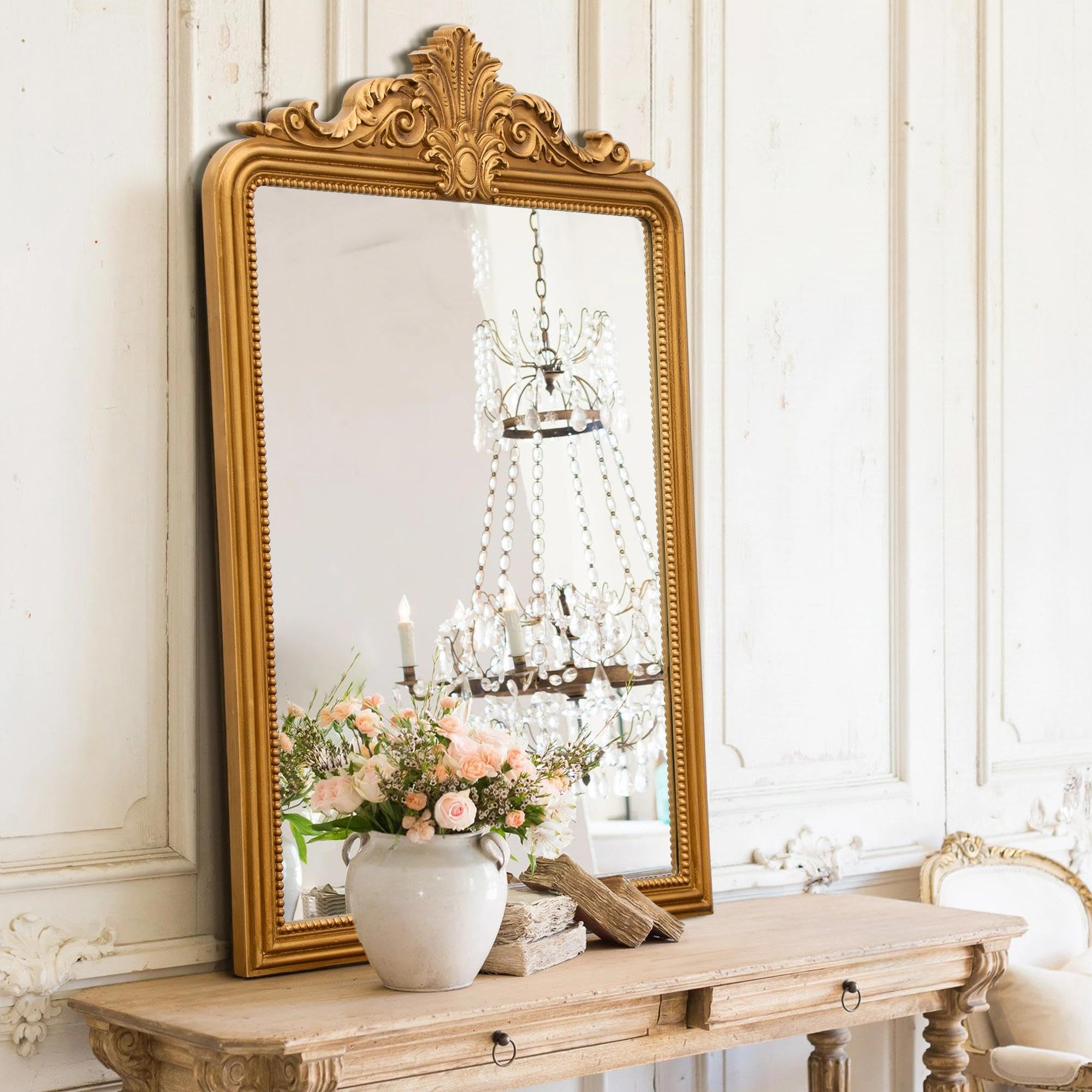 24×36 Inch Antique Gold Baroque Wall Mirror, Ornate Resin Frame Decor Mirror for Entryway Fireplace