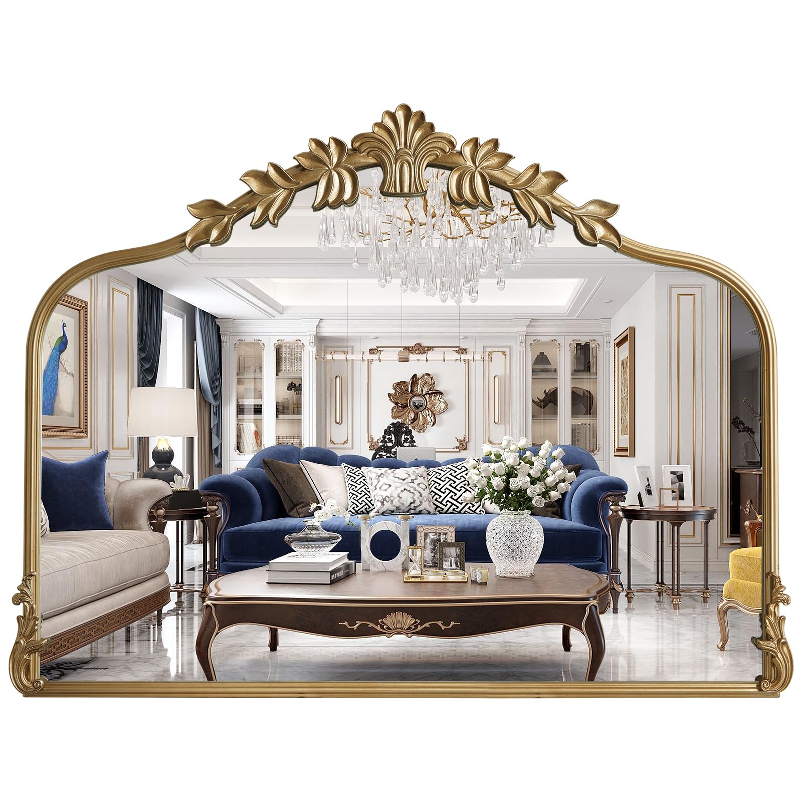 WallBeyond Gold Vintage Mirror for Vanity 22x30 Inch, Gold Antique Mirror with Ornate Frame, Arched Vintage Wall for Bathroom, Living Room, Fireplace, Entryway