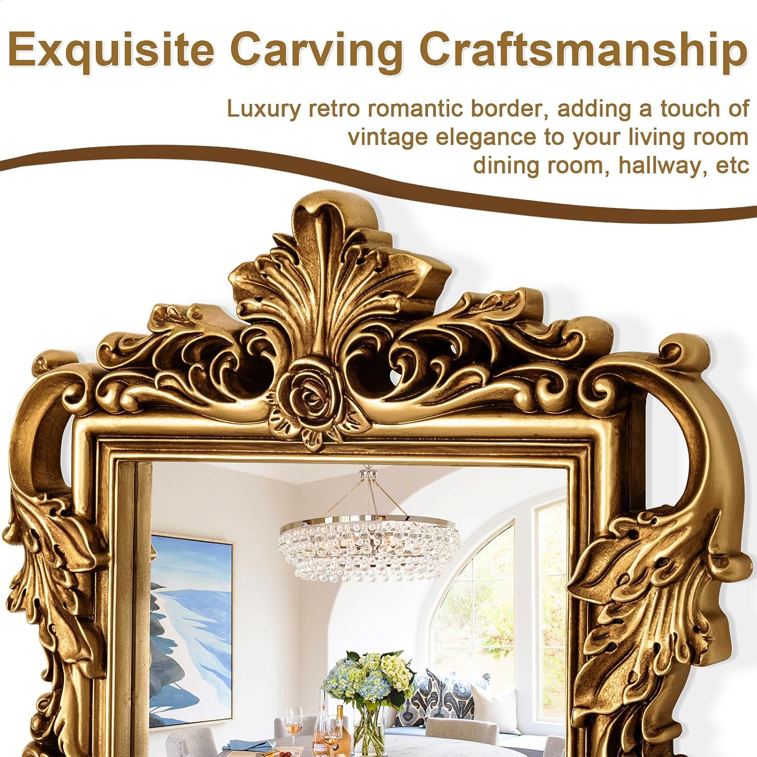 Gold Baroque Mirror - 26.3'' x 32.6'' Ornate Lightweight PU Frame, Vintage Decor Mirror for Living Room Fireplace Dining Room Entryway, Antique Mirrors with HD Reflection to Brighten & Expand Space