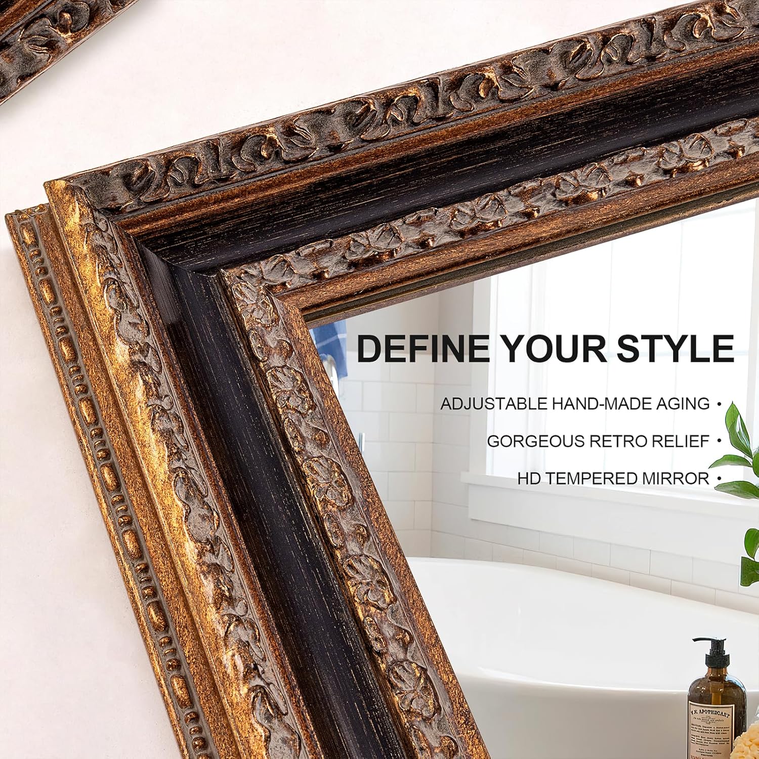 Large Decorative Mirror for Living Room, 53.5" X 30", Vintage Ornate Carvings Wood Frame, Big Vanity Rectangular Mirror for Bedroom, Dining Room, Fireplace and Bathroom