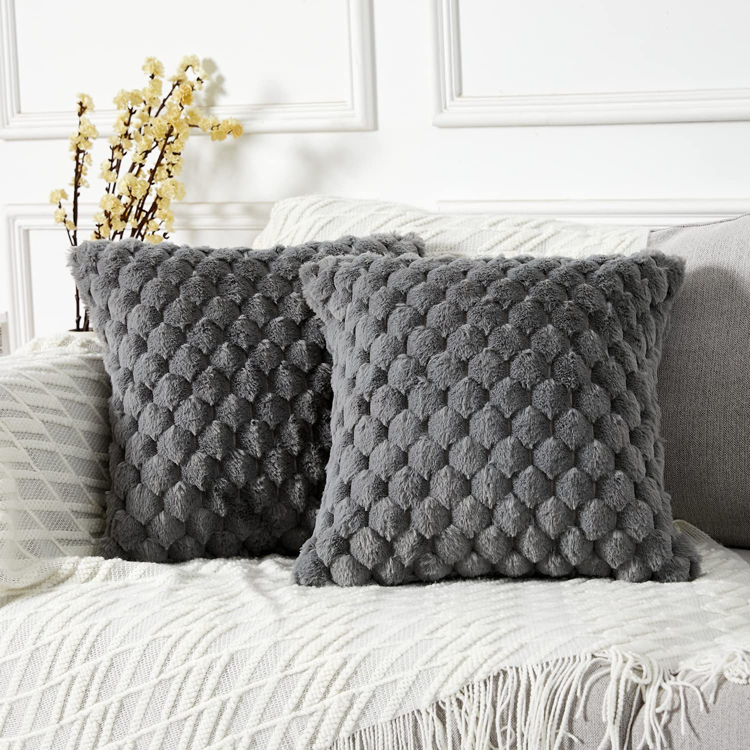 Yaertun Pack of 2 Super Soft Cozy Decorative Throw Pillow Covers Fuzzy Plush Faux Fur Luxury Cushion Cover Pillowcase for Sofa Couch Bed Livingroom 16x16 Inch Sage Green